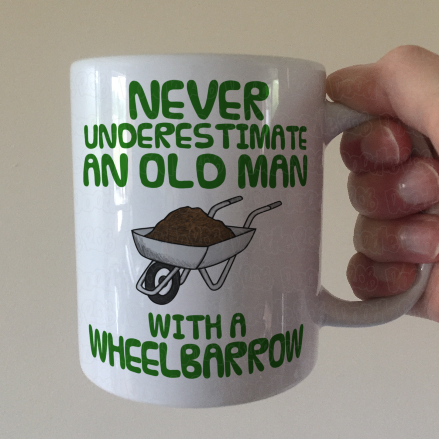 Funny Gardener Mug - Never Underestimate An Old Man With A Wheelbarrow - Gardening Gift For Him