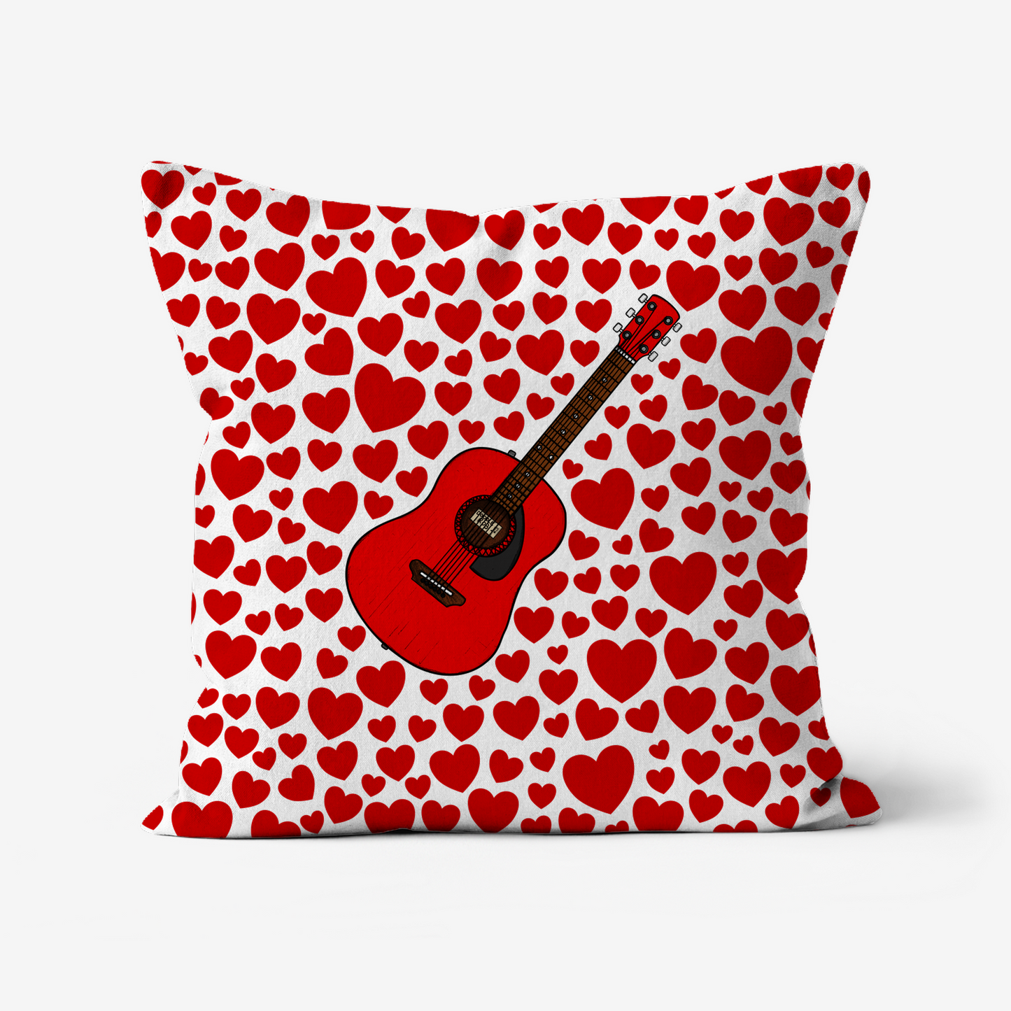 Acoustic Guitar With Hearts Cushion - Guitarist Musician Valentines Anniversary Gift