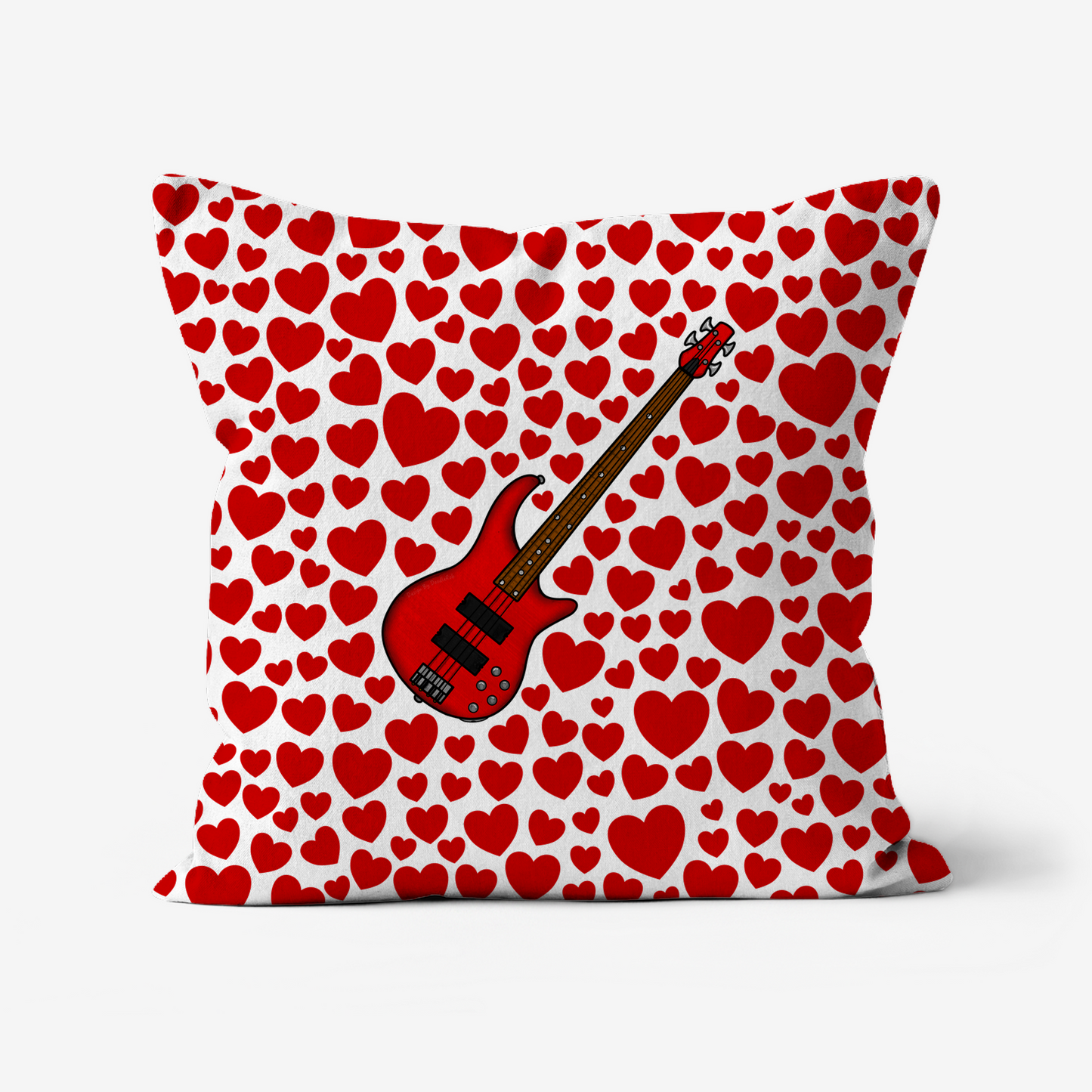 Bass Guitar With Hearts Cushion - Bassist Musician Valentines Anniversary Gift