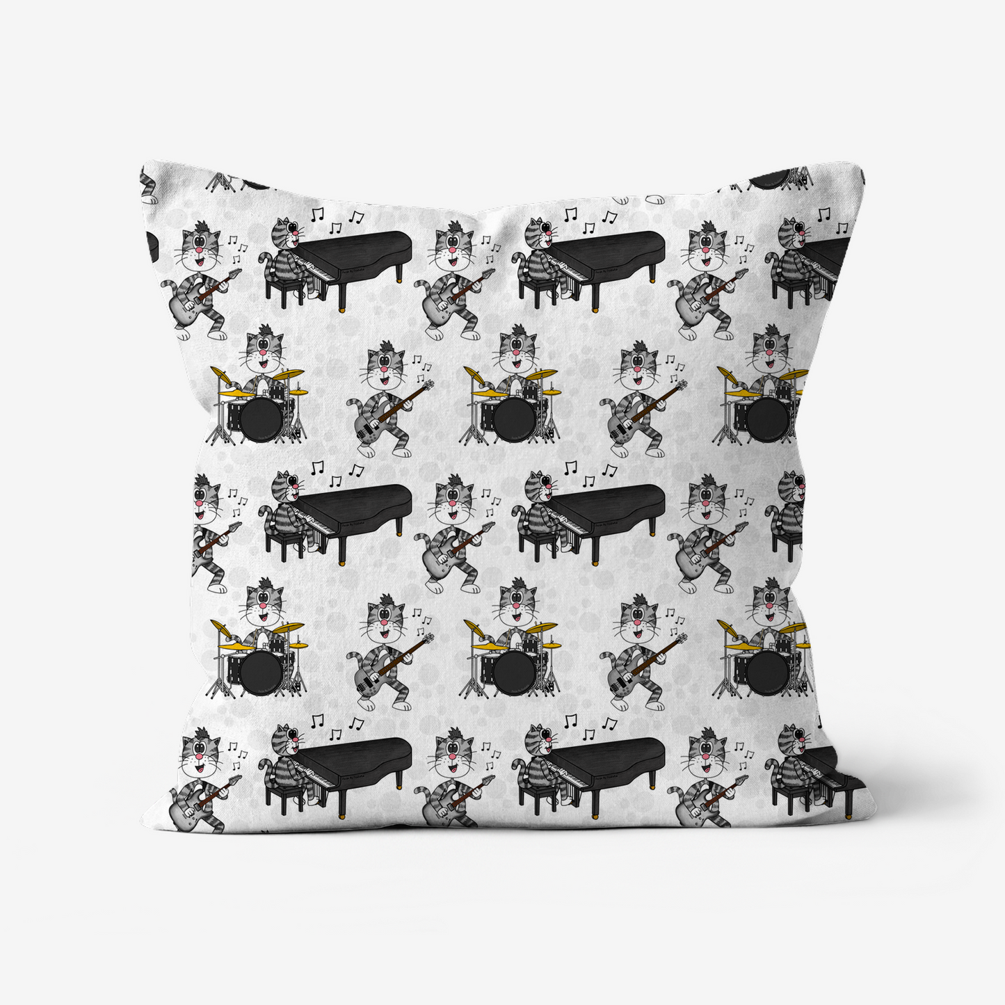 Cats Playing Rock Music Pattern Cushion - Electric Guitar, Bass Guitar, Drums, Piano - Musician Music Room Decor