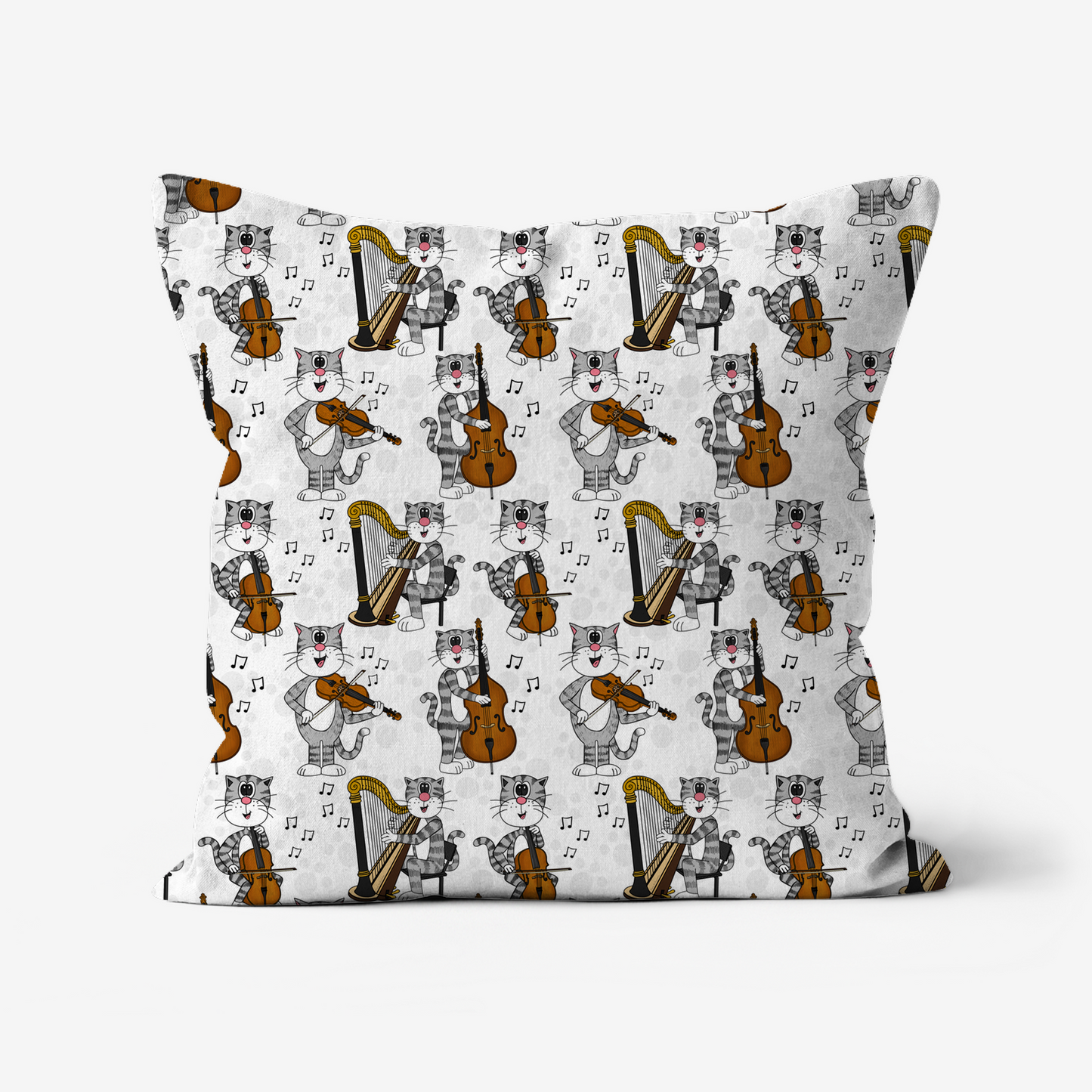 Cats Playing String Music Pattern Cushion - Violin, Cello, Double Bass, Harp - Musician Music Room Decor