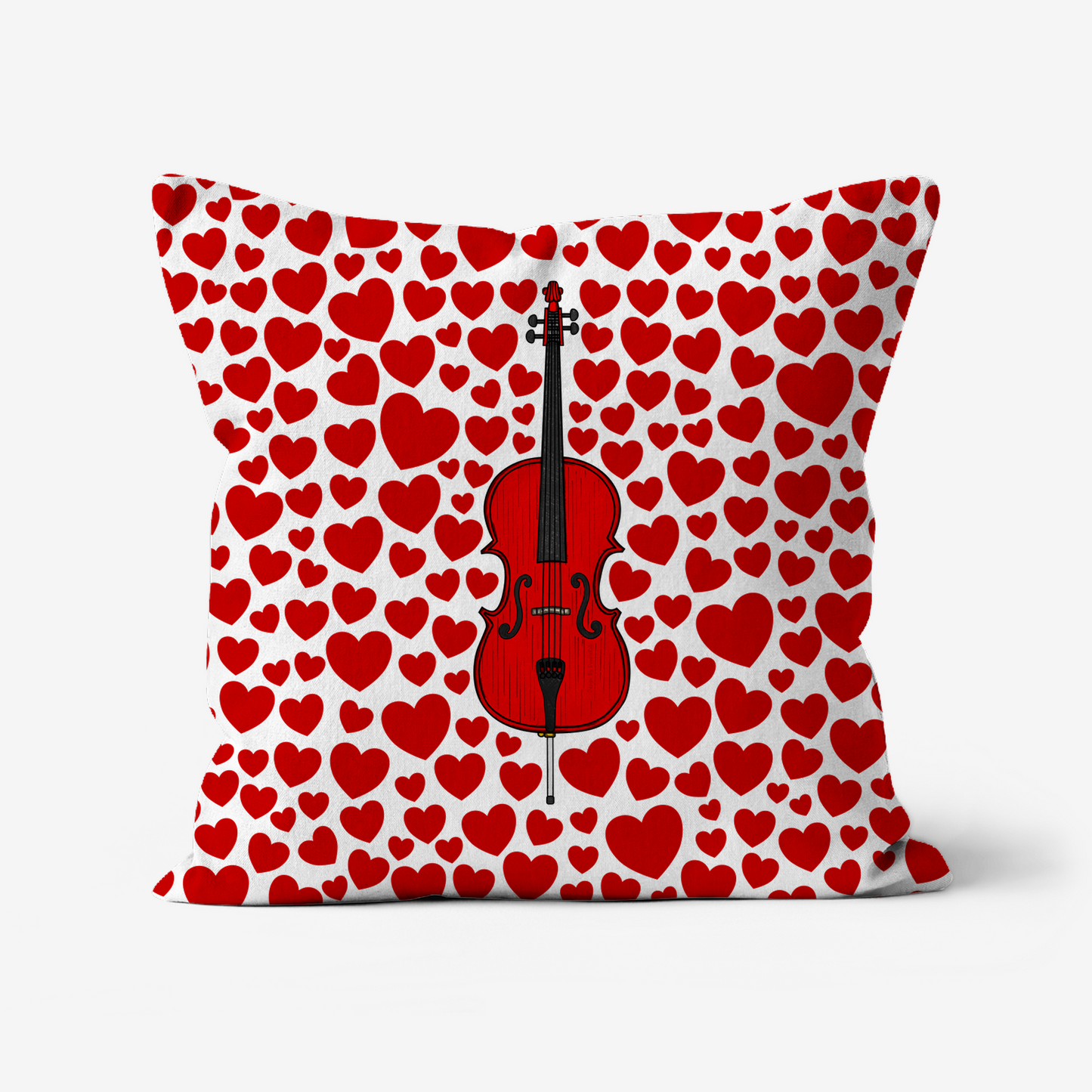 Cello With Hearts Cushion - Cellist Musician Valentines Anniversary Gift