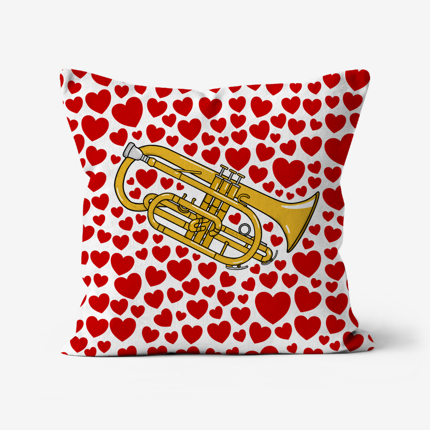 Cornet With Hearts Cushion - Cornetist Musician Valentines Anniversary Gift