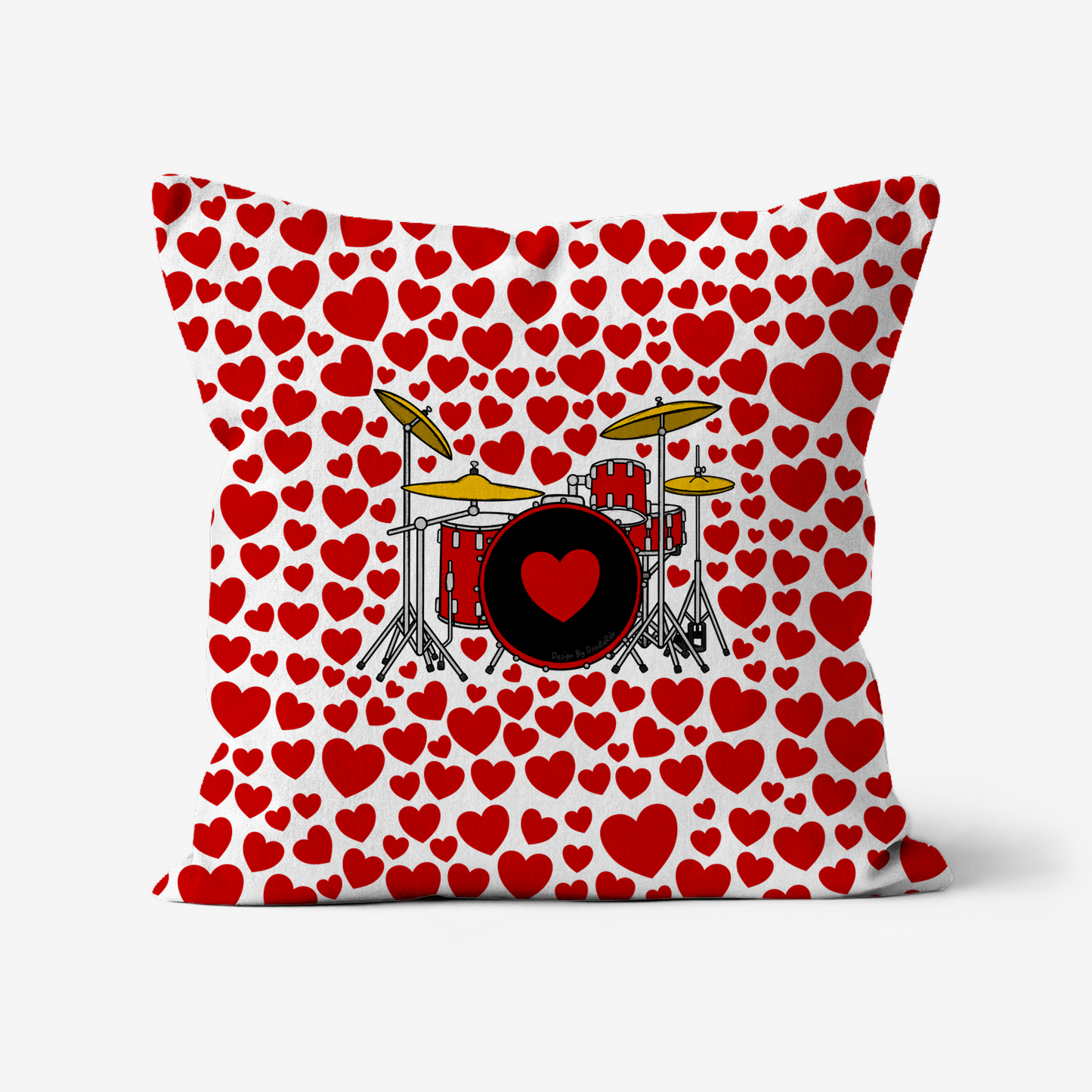 Drum Kit With Hearts Cushion - Drummer Musician Valentines Anniversary Gift