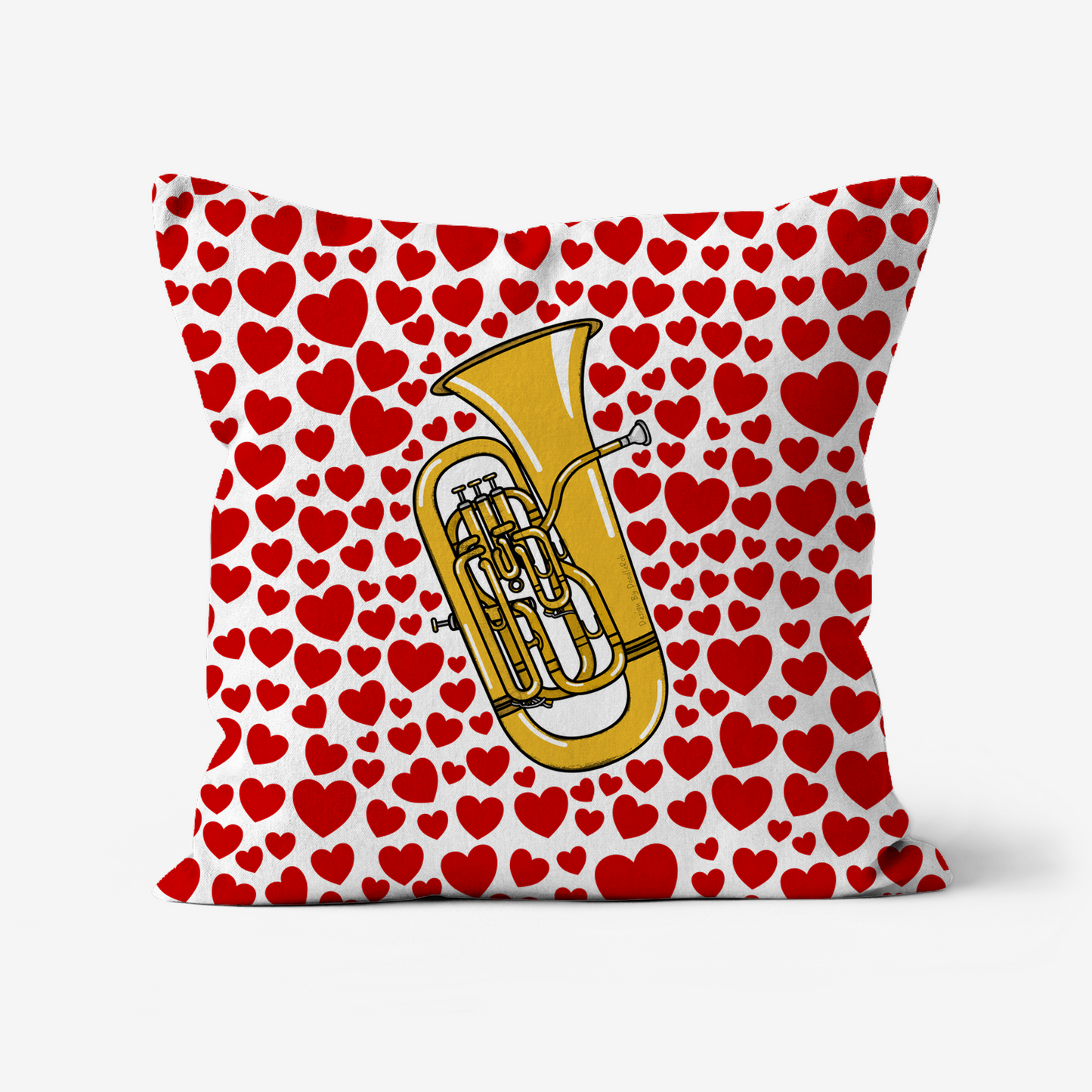 Euphonium With Hearts Cushion - Euphoniumist Musician Valentines Anniversary Gift