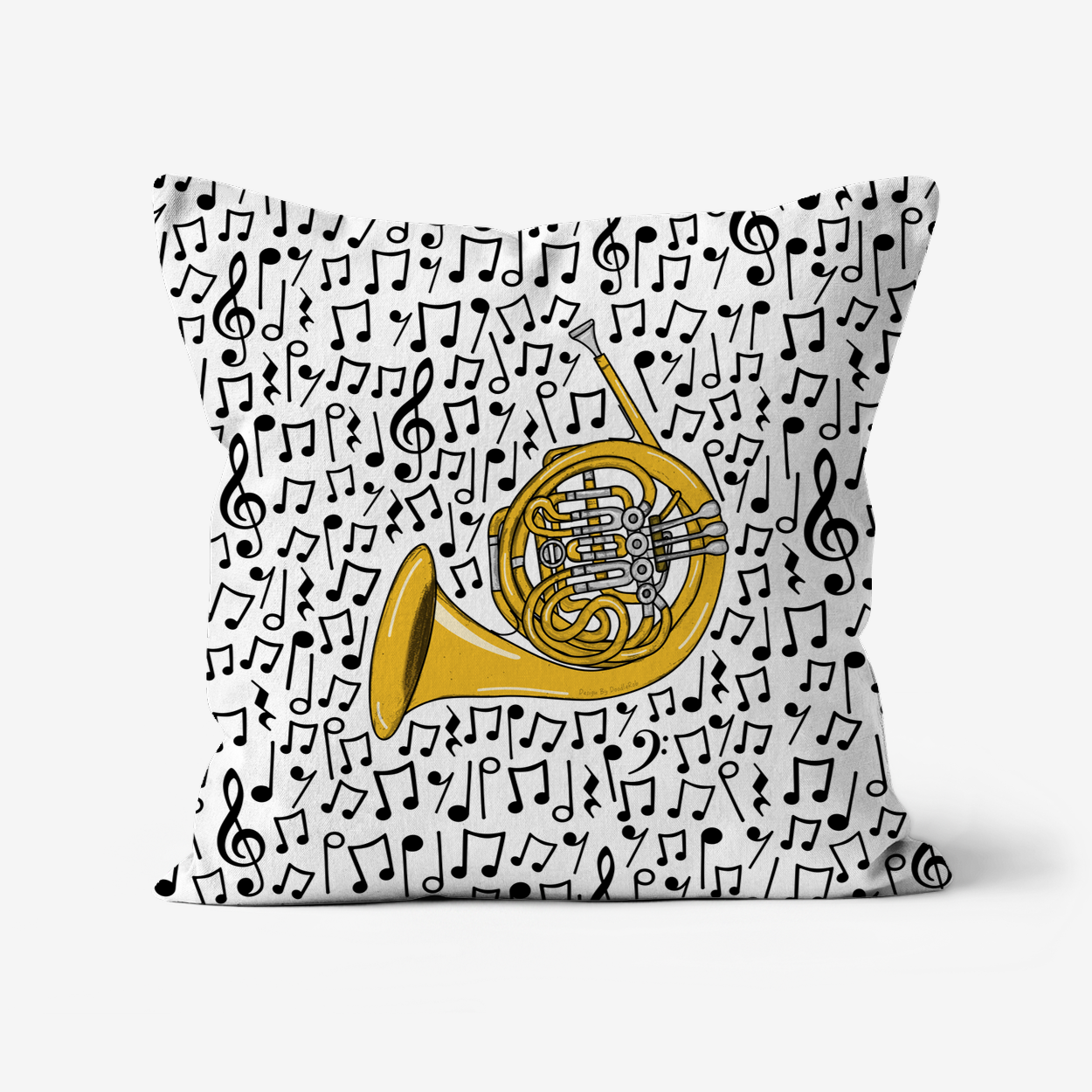 French Horn Musical Notes Cushion - Horn Player Gift - Musician Home Decor