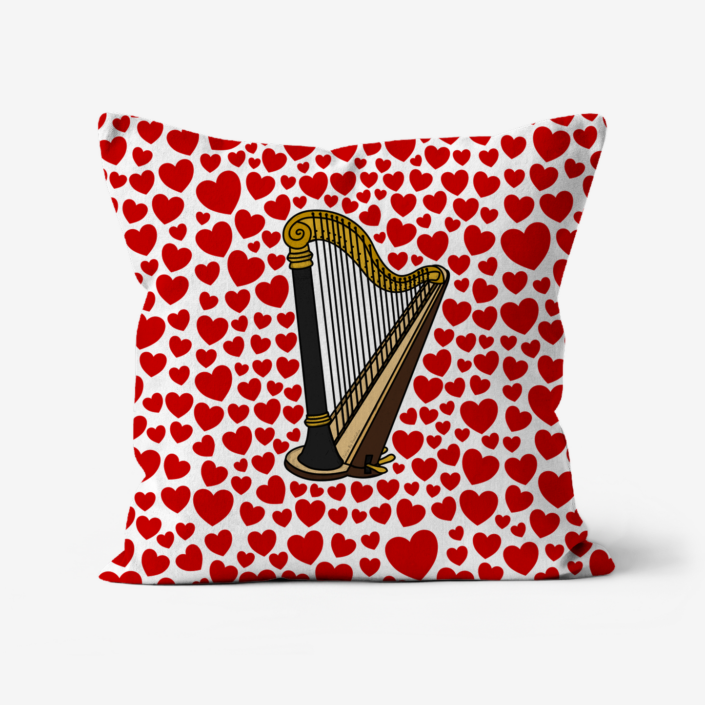 Harp With Hearts Cushion - Harpist Musician Valentines Anniversary Gift