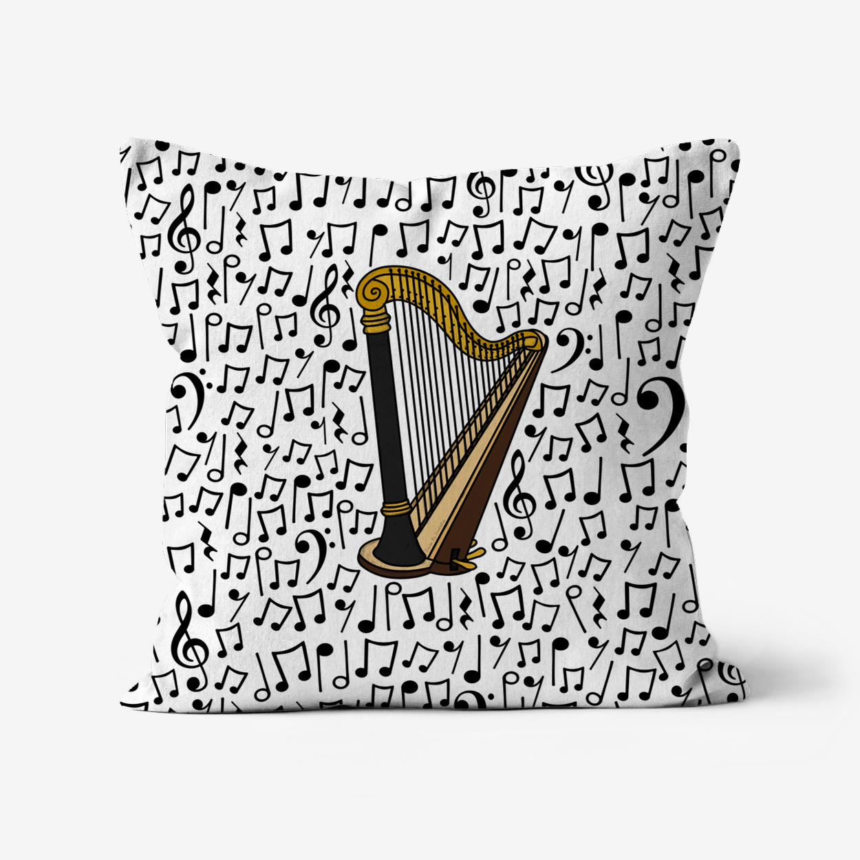 Harp Cushion (Musical Notes) - Harpist Gift - Musician Home Decor