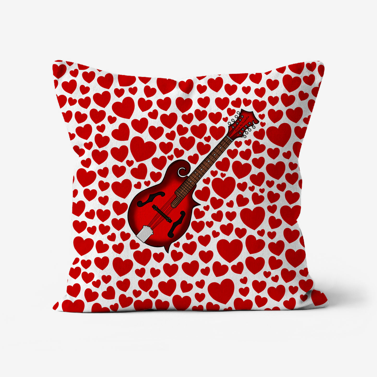 Mandolin With Hearts Cushion - Mandolinist Musician Musician Valentines Anniversary Gift