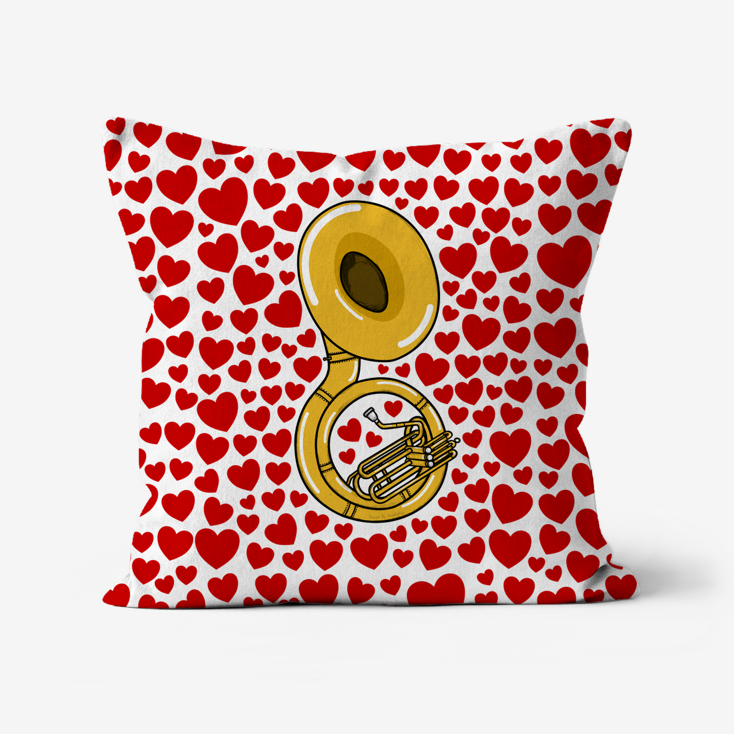 Sousaphone With Hearts Cushion - Sousaphonist Musician Valentines Anniversary Gift