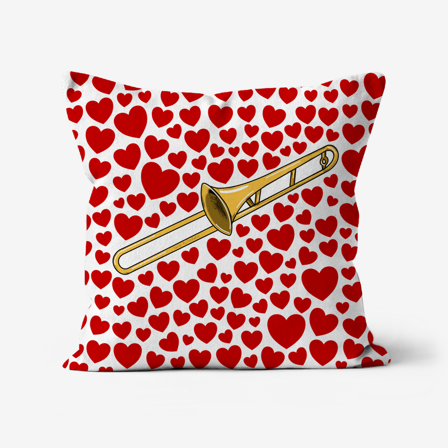 Trombone With Hearts Cushion - Trombonist Musician Valentines Anniversary Gift