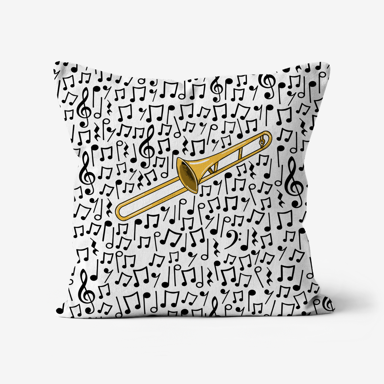 Trombone Musical Notes Cushion - Trombonist Gift - Musician Home Decor