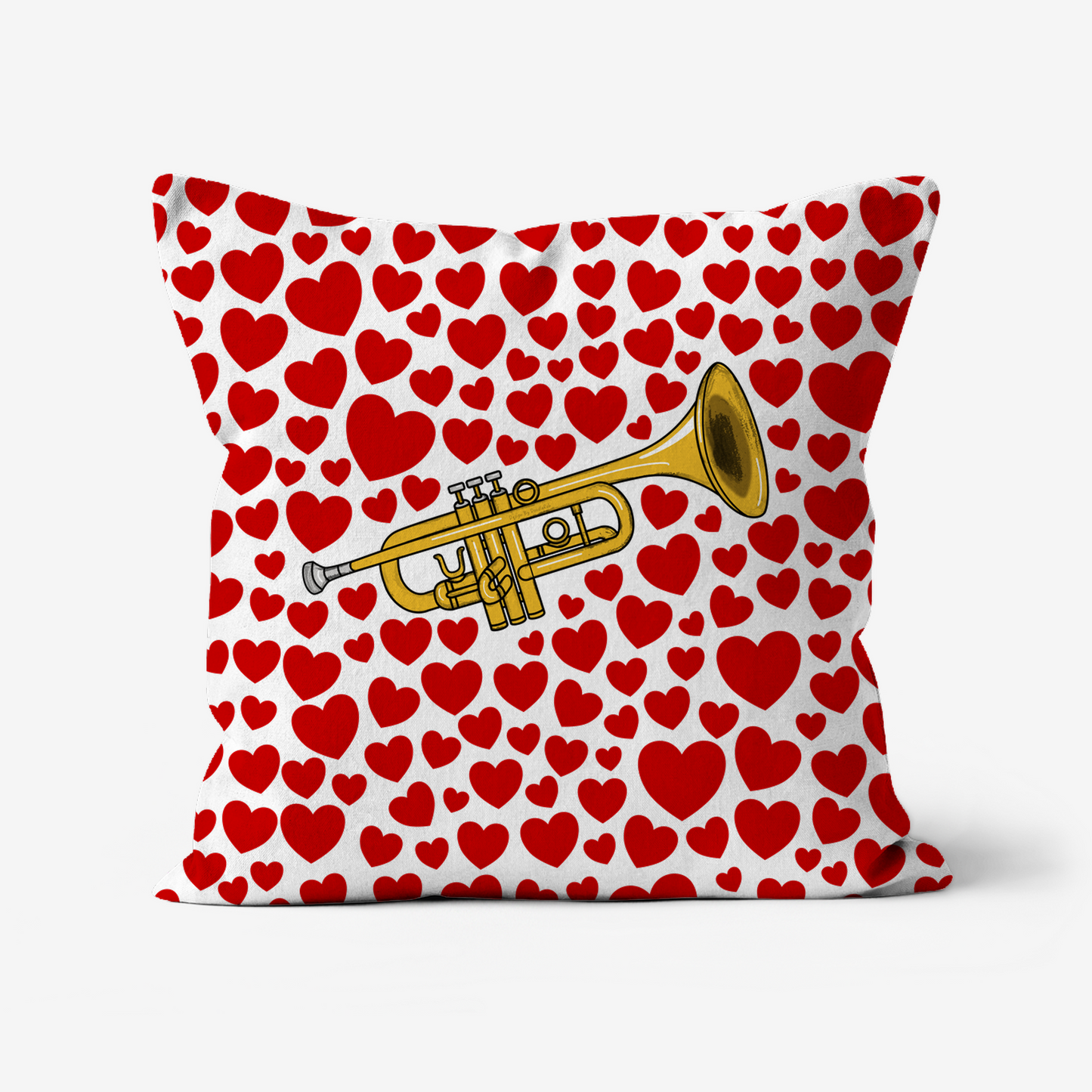 Trumpet With Hearts Cushion - Trumpeter Musician Valentines Anniversary Gift