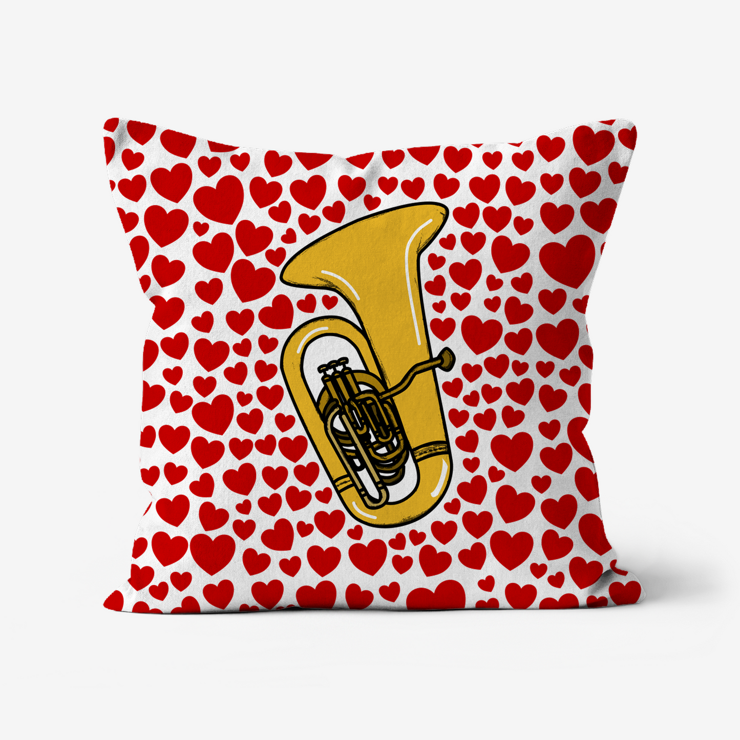 Tuba With Hearts Cushion - Tubaist Musician Valentines Anniversary Gift