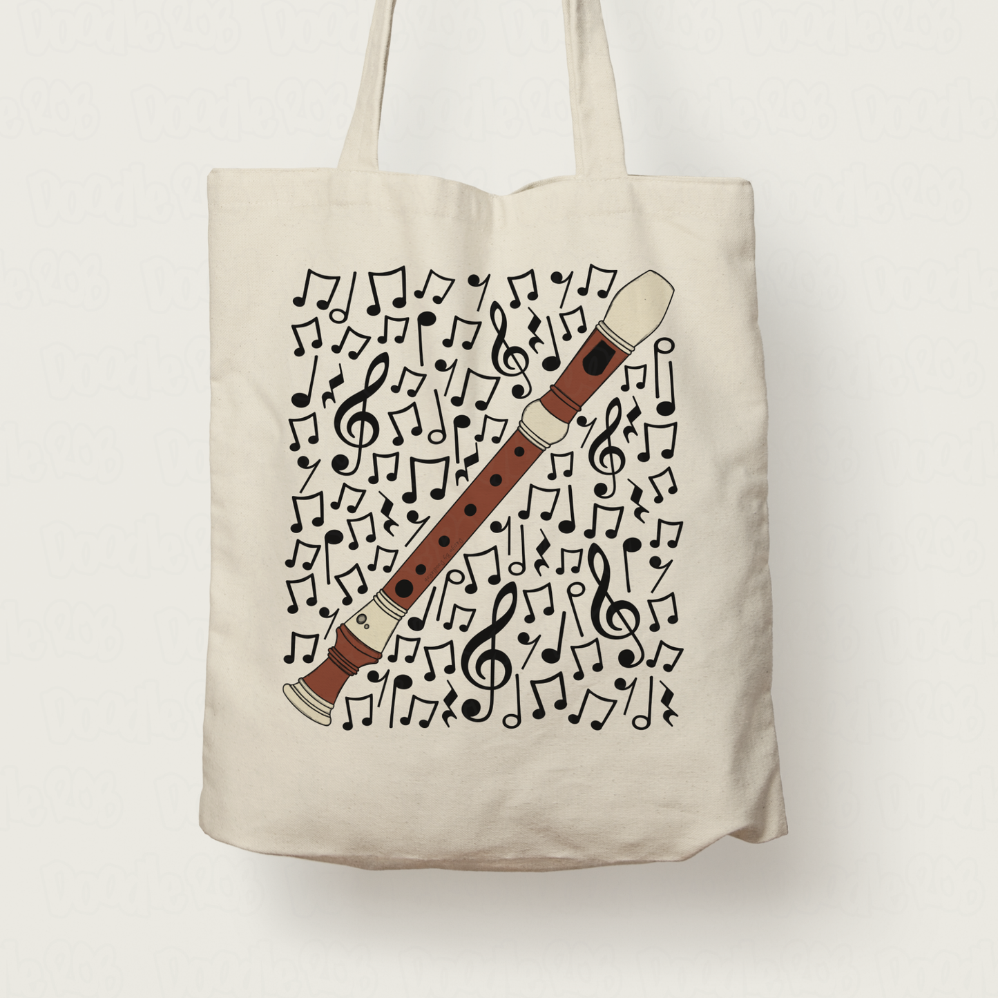 Recorder Musical Notes Tote Bag - Gift For Recorderist - Woodwind Musician Gift