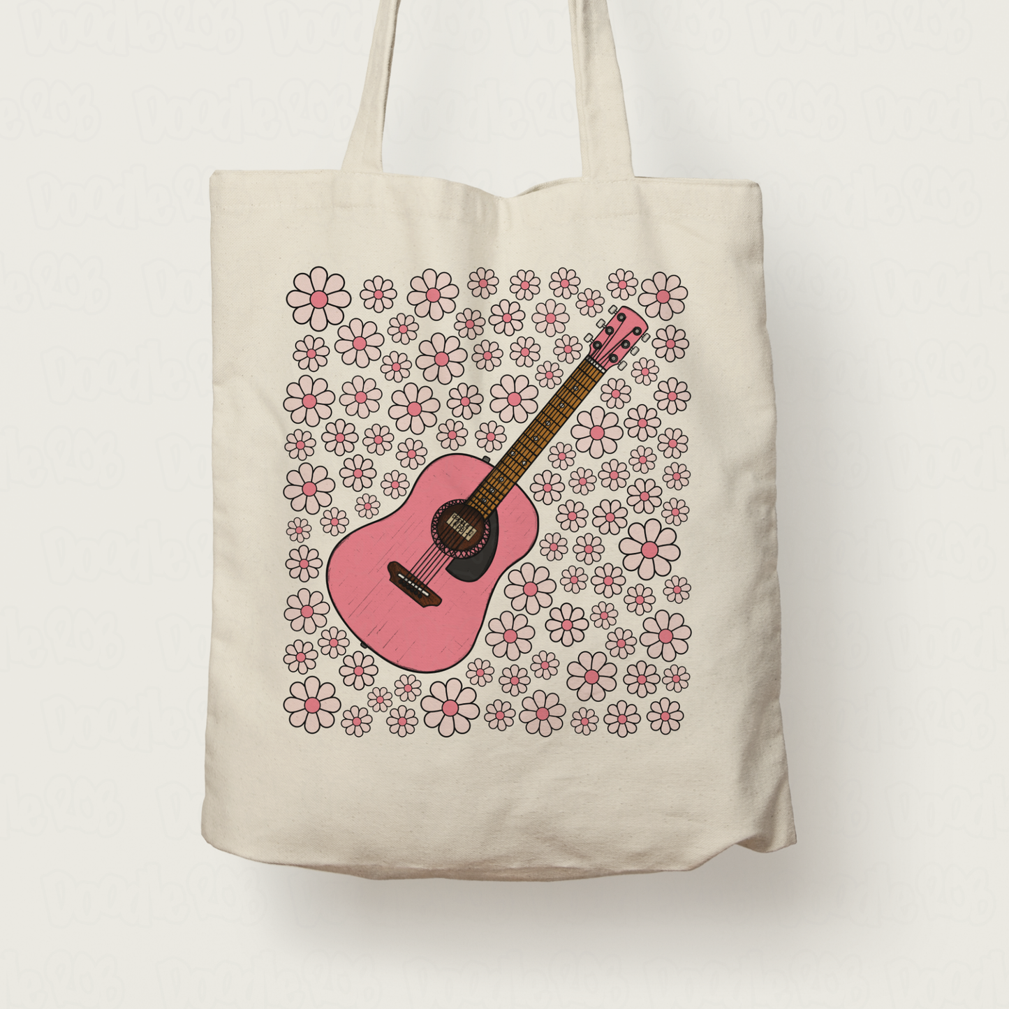 Acoustic Guitar Floral Tote Bag (Pink Flowers) - Female Guitarist - Musician Gift For Girl