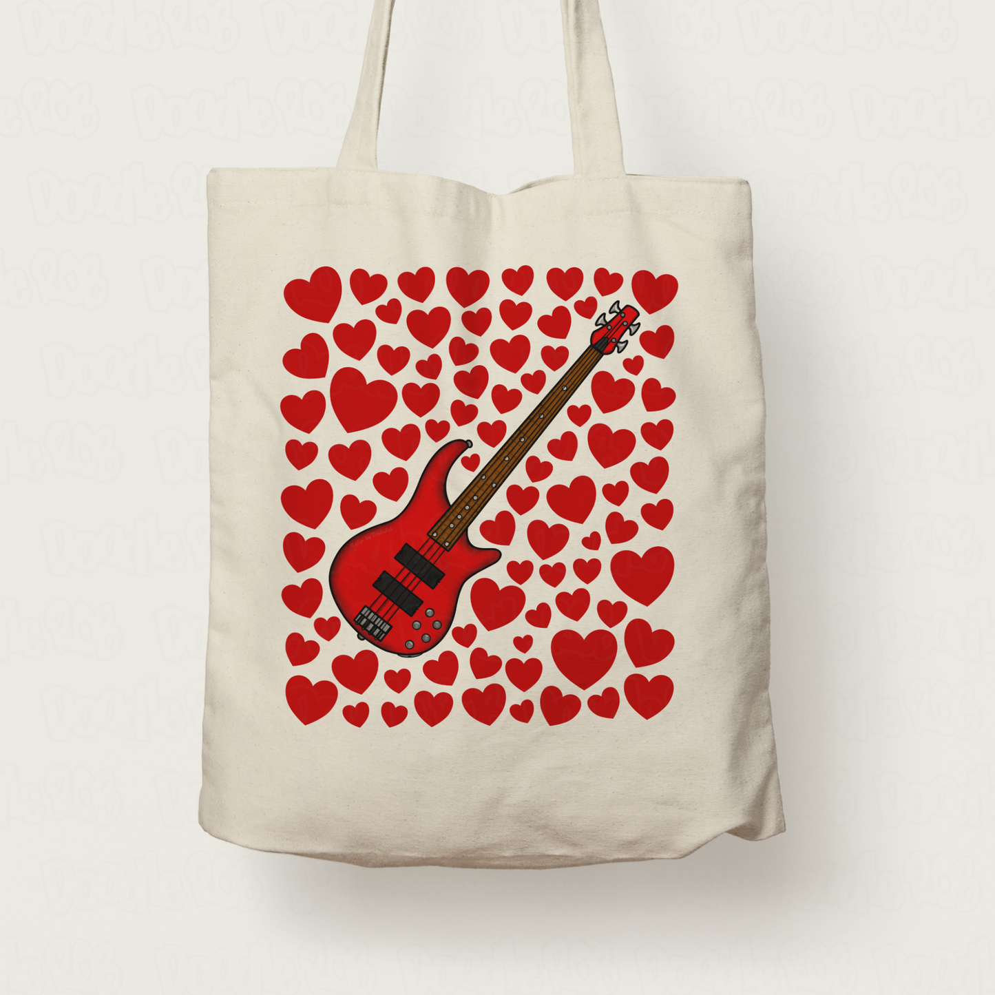Bass Guitar With Hearts Tote Bag - Bassist Tote Bag - Musician Valentines Anniversary Gift