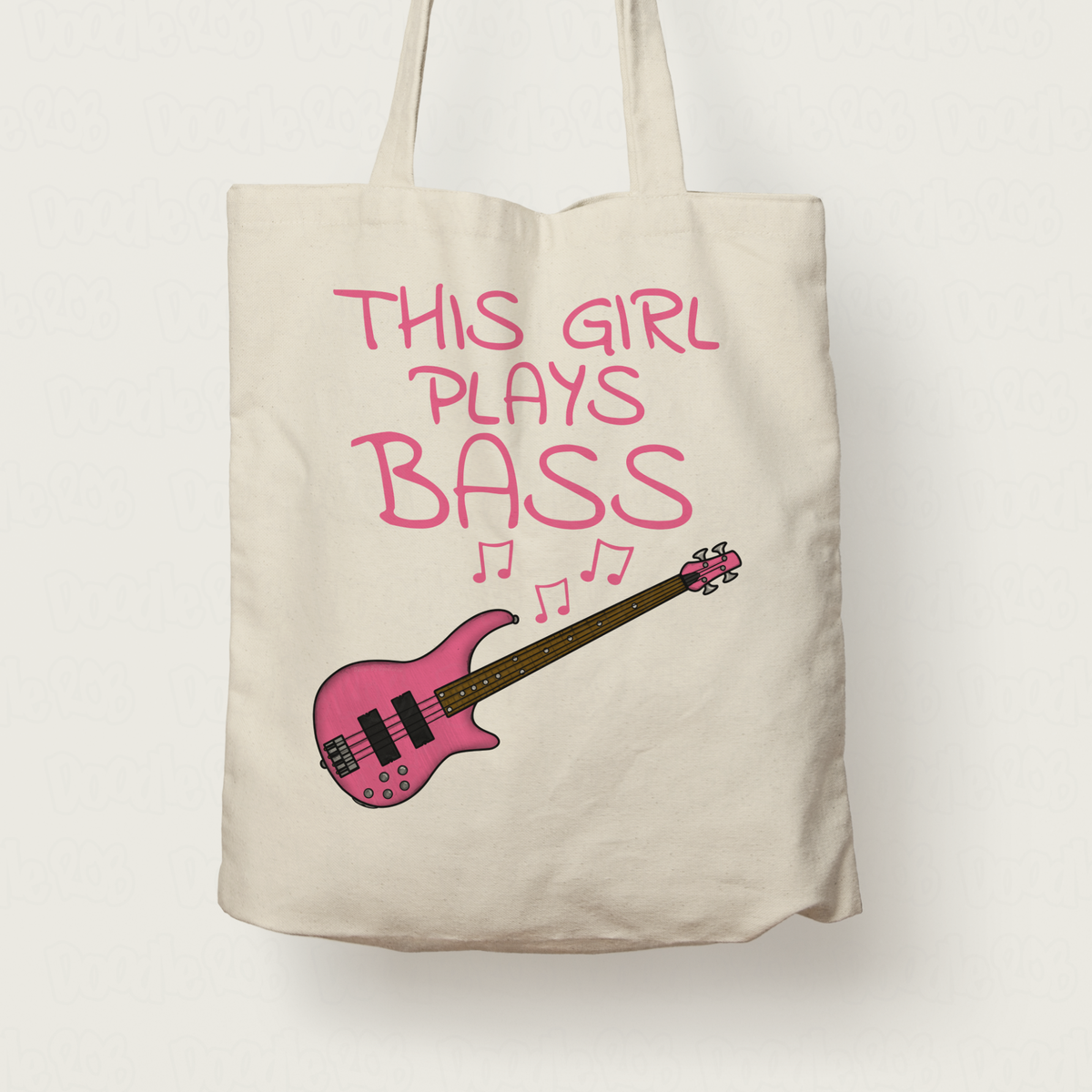 Pink Bass Guitar Tote Bag - This Girl Plays Bass - Female Bassist Gift - Bass Guitar Gift For Girl