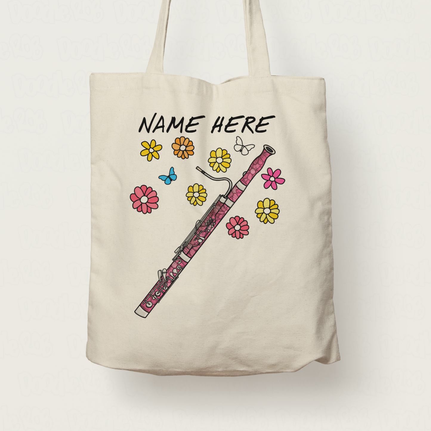 Floral Bassoon Tote Bag - Custom Gift For Bassoonist - Personalised Bassoon Gift For Her