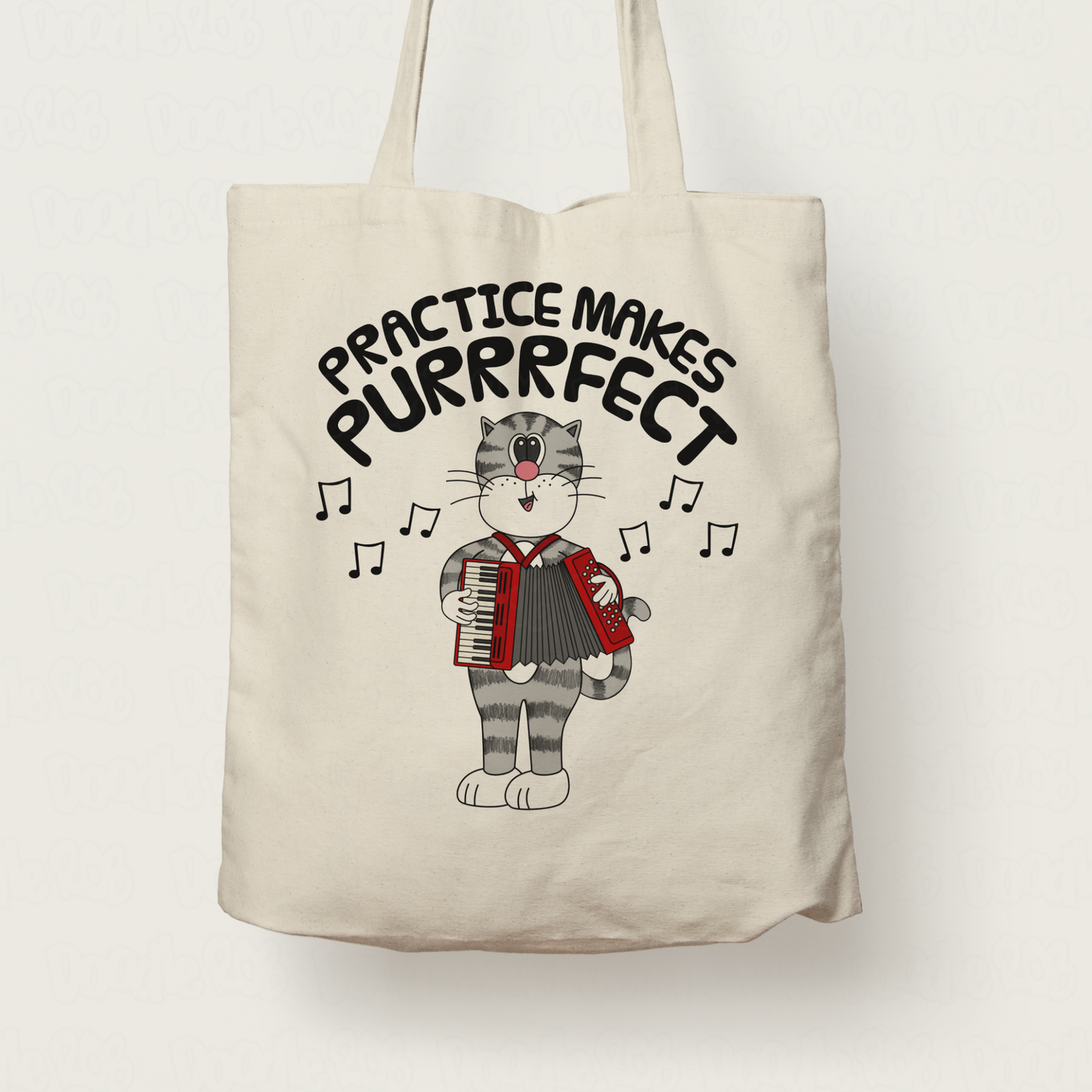 Cat Accordion Tote Bag - Practice Makes Purrrfect - Gift For Accordionist - Folk Musician Gift