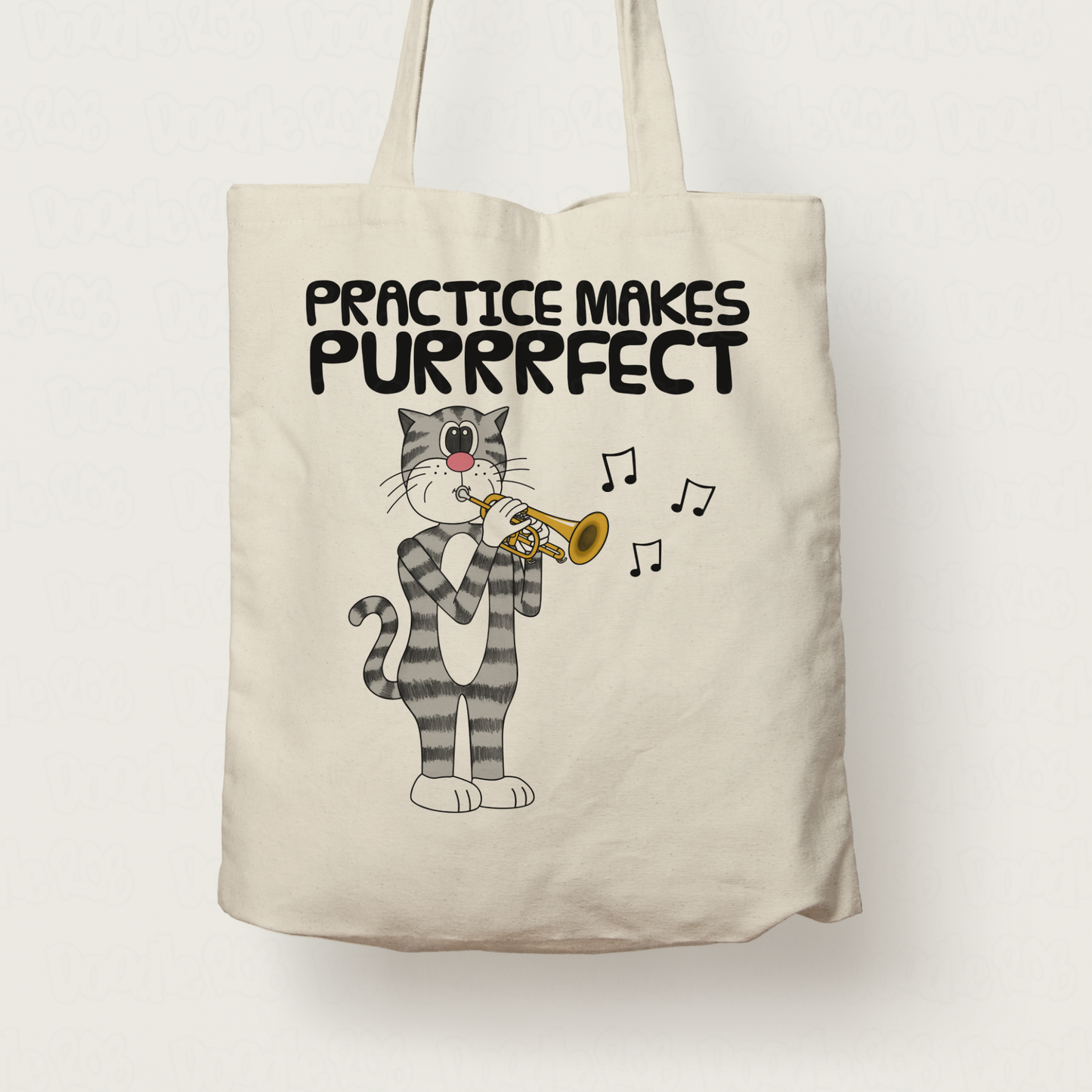 Cat Playing Cornet Tote Bag - Practice Makes Purrrfect - Gift For Cornetist - Brass Musician Gift