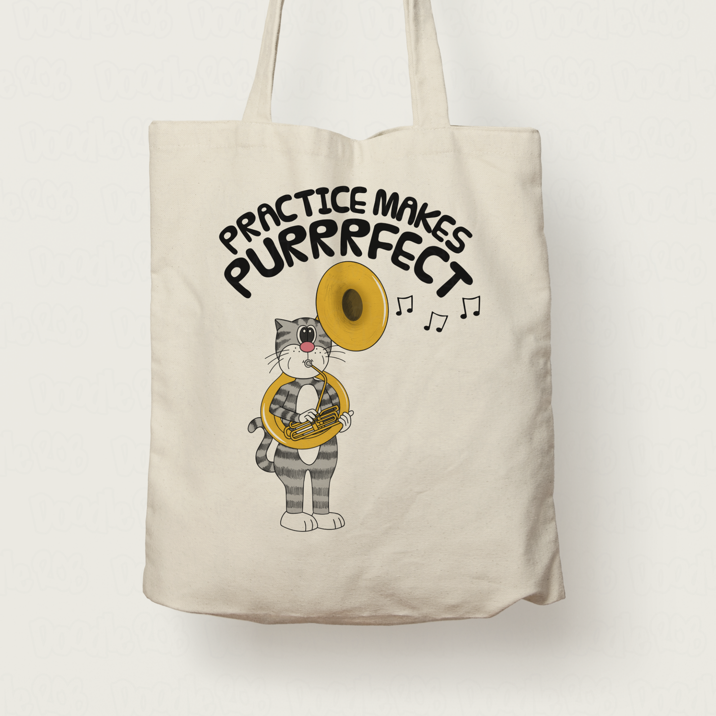 Cat Sousaphone Tote Bag - Practice Makes Purrrfect - Gift For Sousaphonist - Brass Musician Gift