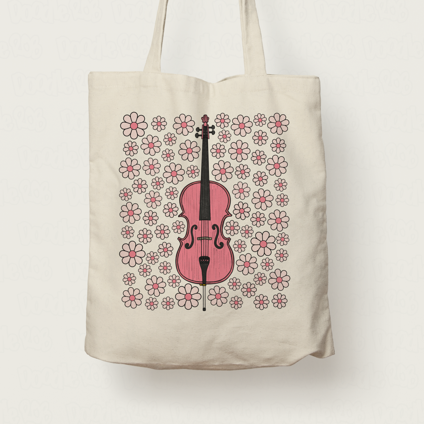 Cello Floral Tote Bag (Pink Flowers) - Female Cellist - String Musician Gift For Girl