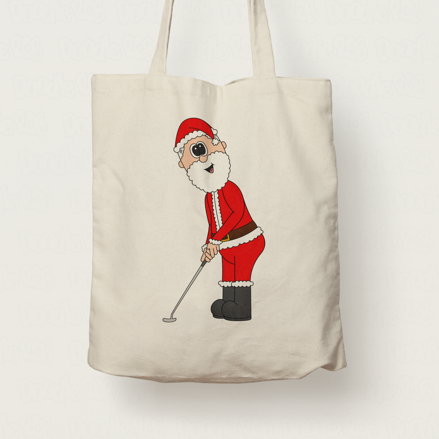 Golf Christmas Tote Bag - Santa Playing Golf (Putter) - Golfer Xmas Gift