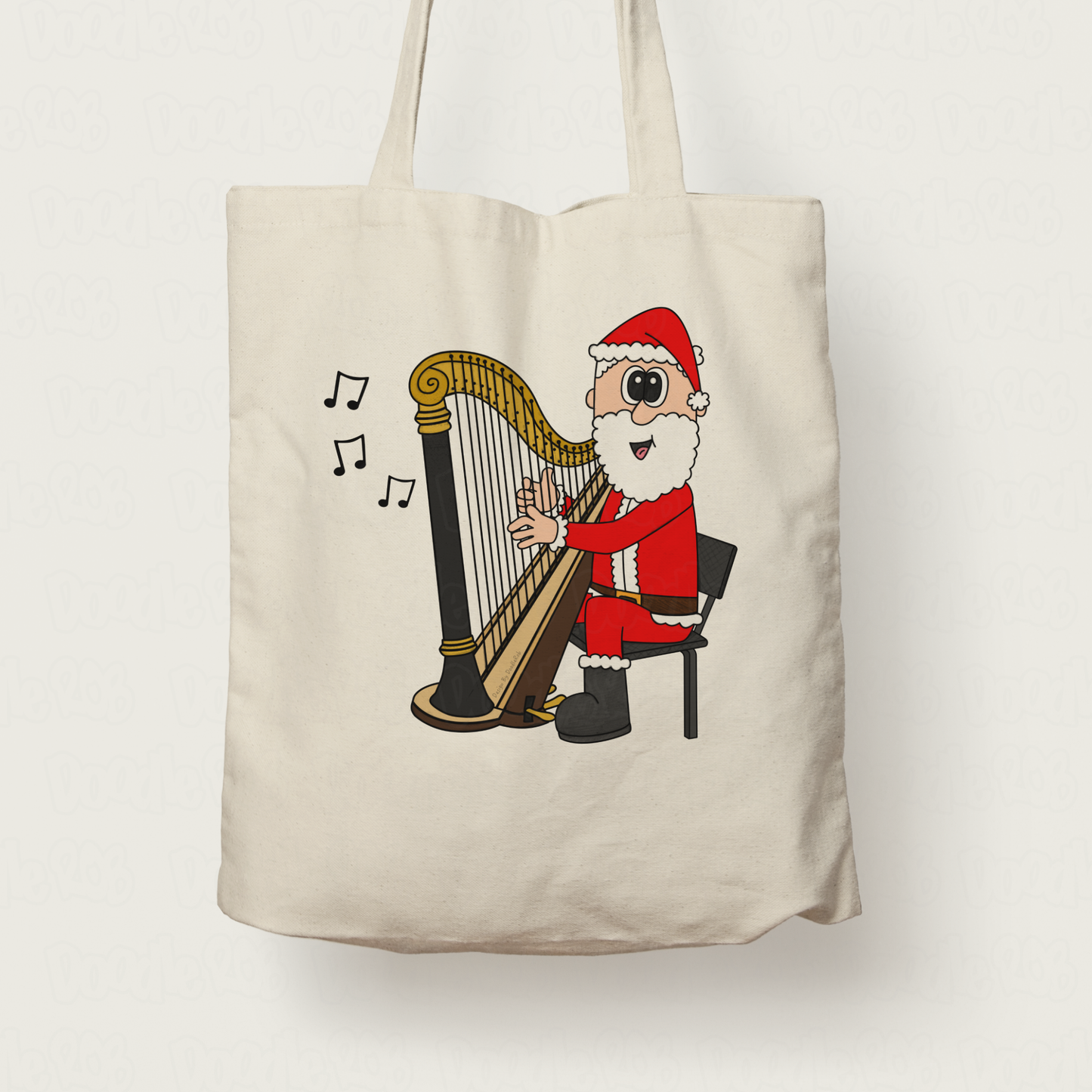 Harp Christmas Tote Bag - Santa Playing Harp - Gift For Harpist - Harp Teacher Xmas Gift