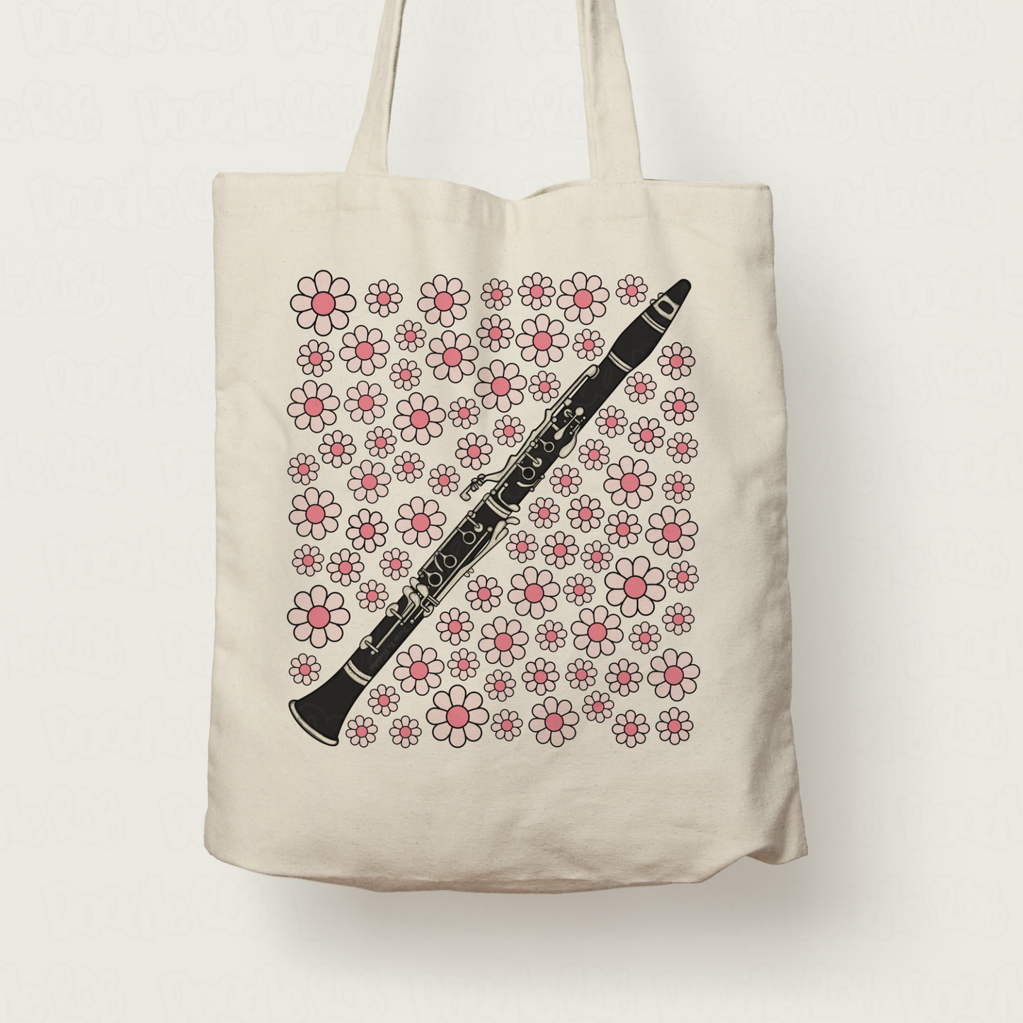 Clarinet Floral Tote Bag (Pink Flowers) - Female Clarinetist - Woodwind Musician Gift For Girl