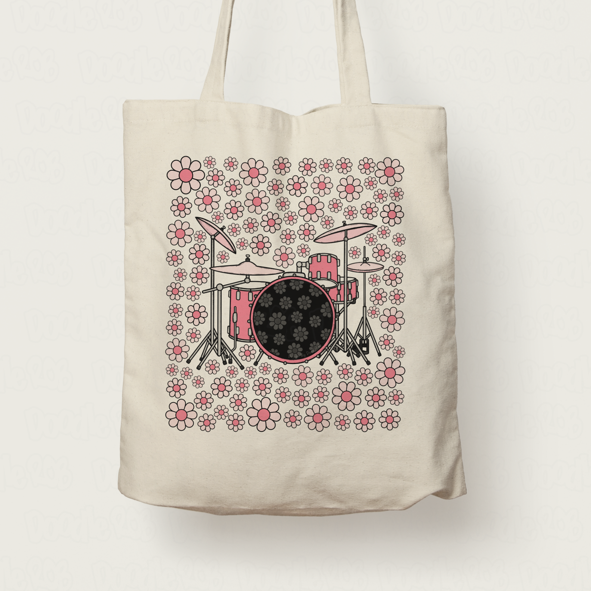 Drummer Floral Tote Bag (Pink Flowers) - Female Drummer - Percussionist Musician Gift For Girl