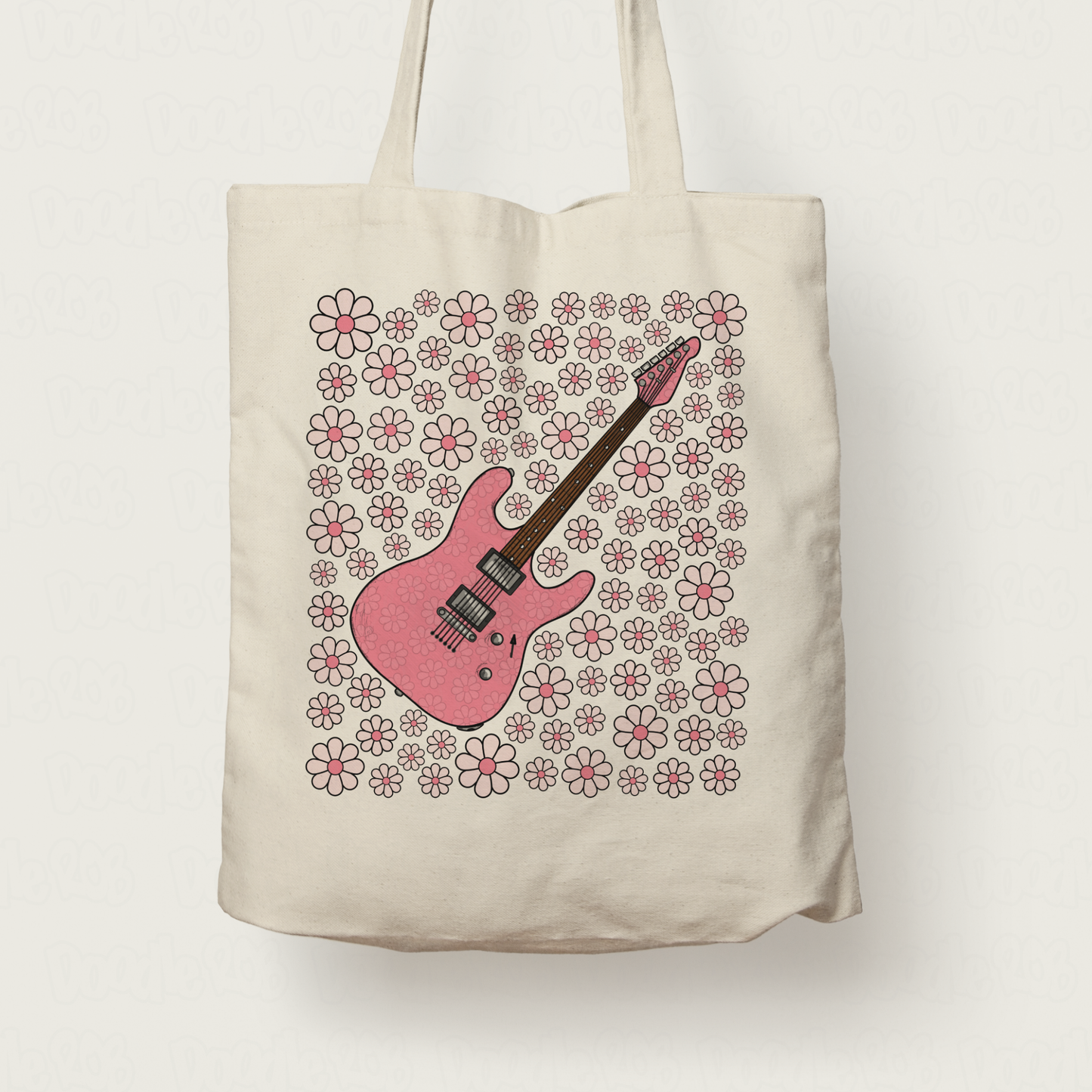 Electric Guitar Floral Tote Bag (Pink Flowers) - Female Guitarist - Musician Gift For Girl