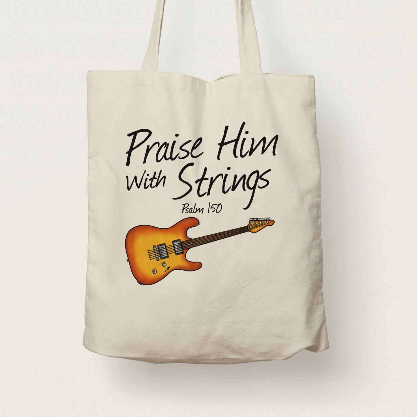 Worship Guitarist Tote Bag - Praise Him With Strings (Psalm 150) - Church Electric Guitarist