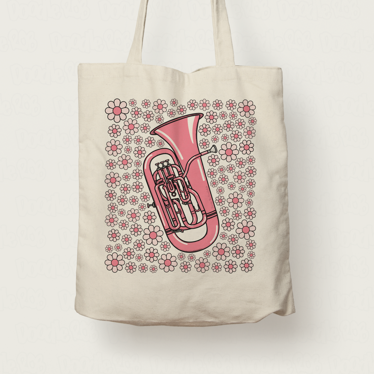 Euphonium Floral Tote Bag (Pink Flowers) - Female Euphoniumist - Brass Musician Gift For Girl