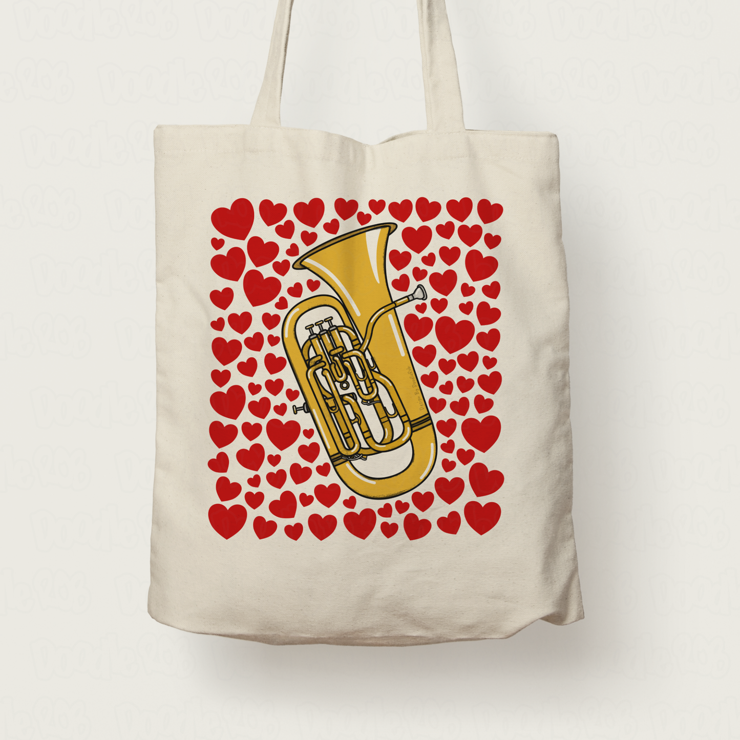 Euphonium With Hearts Tote Bag - Gift For Euphoniumist - Brass Musician Valentines Anniversary Gift