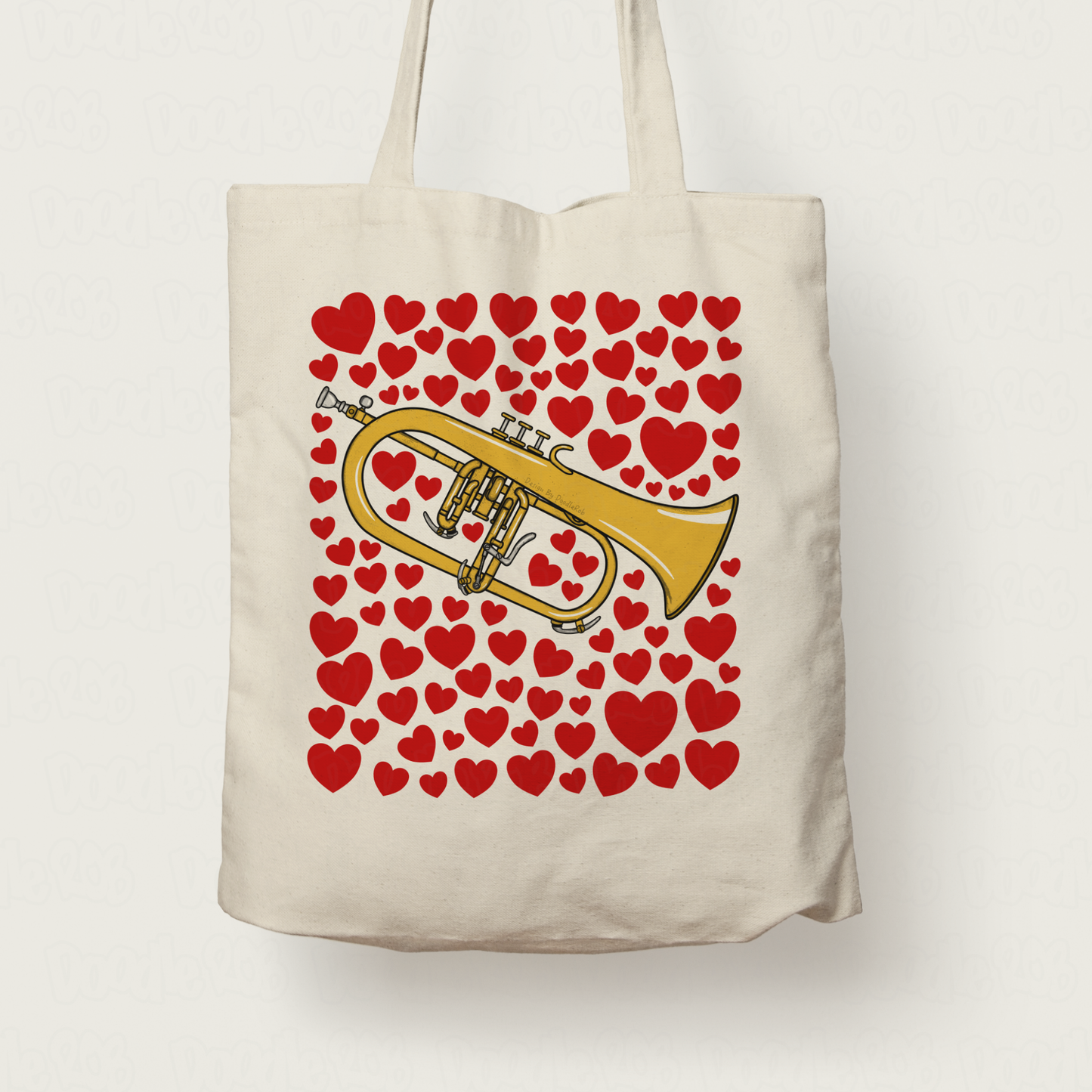 Flugelhorn With Hearts Tote Bag - Gift For Horn Player - Brass Musician Valentines Anniversary Gift