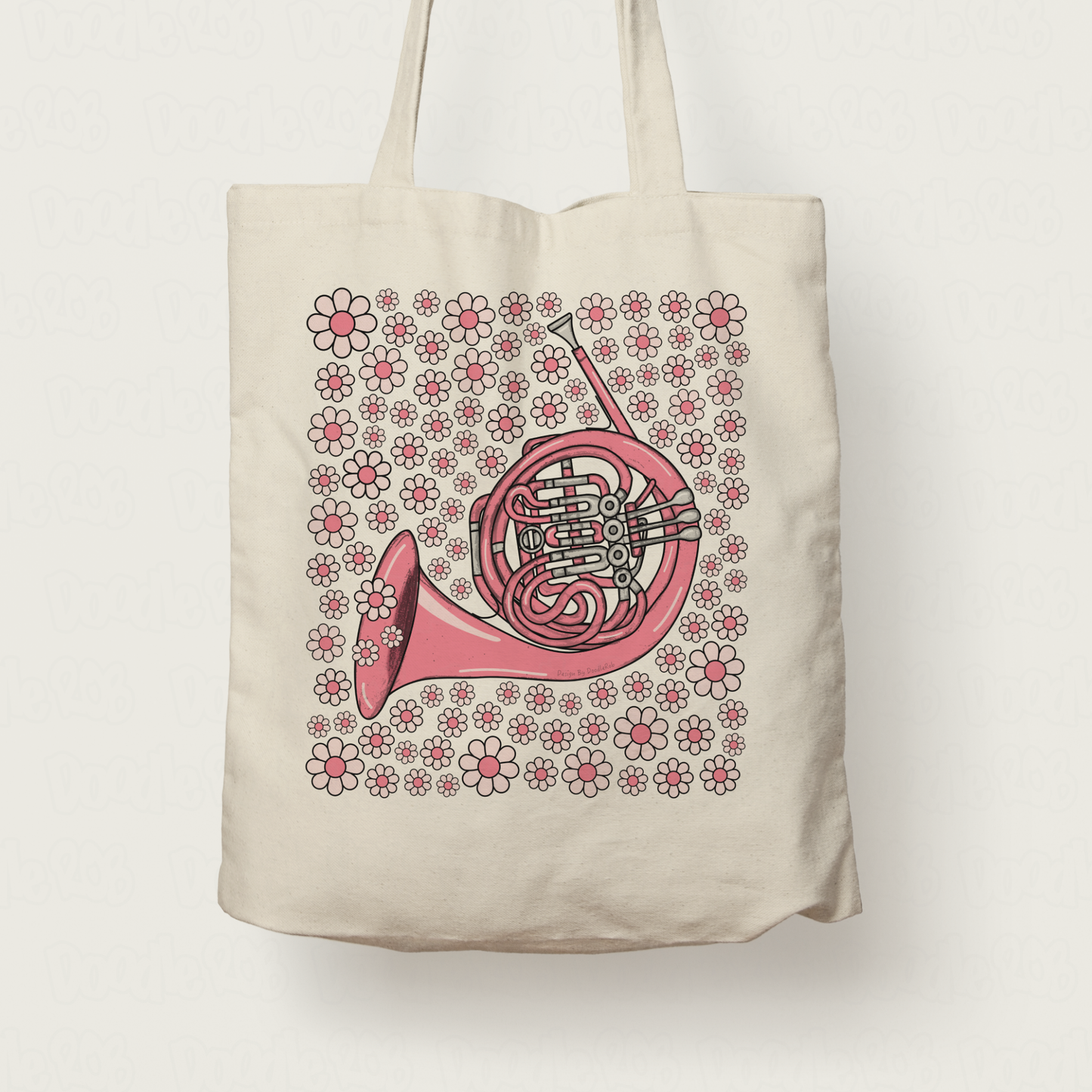 French Horn Floral Tote Bag (Pink Flowers) - Female Horn Player - Brass Musician Gift For Girl
