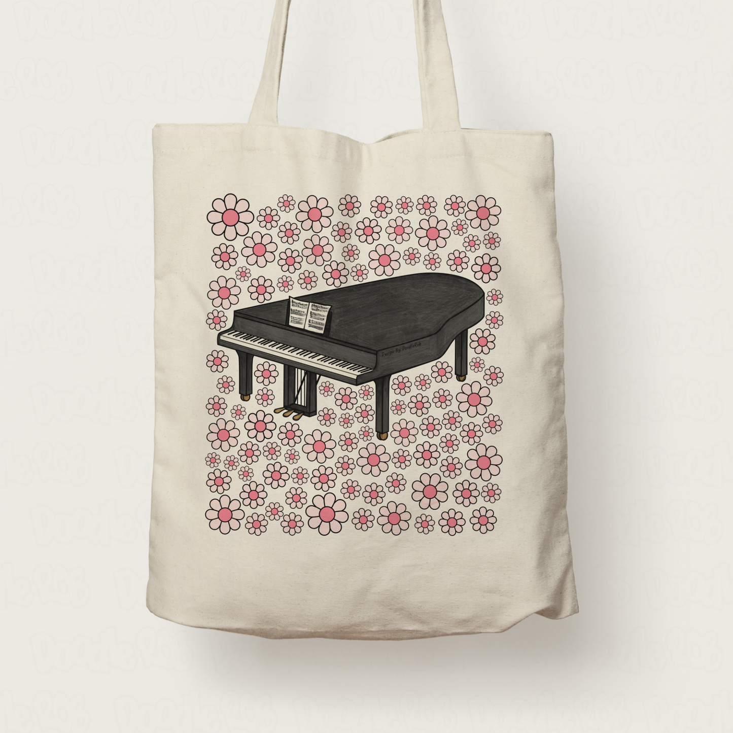 Piano Floral Tote Bag (Pink Flowers) - Female Pianist - Musician Gift For Girl