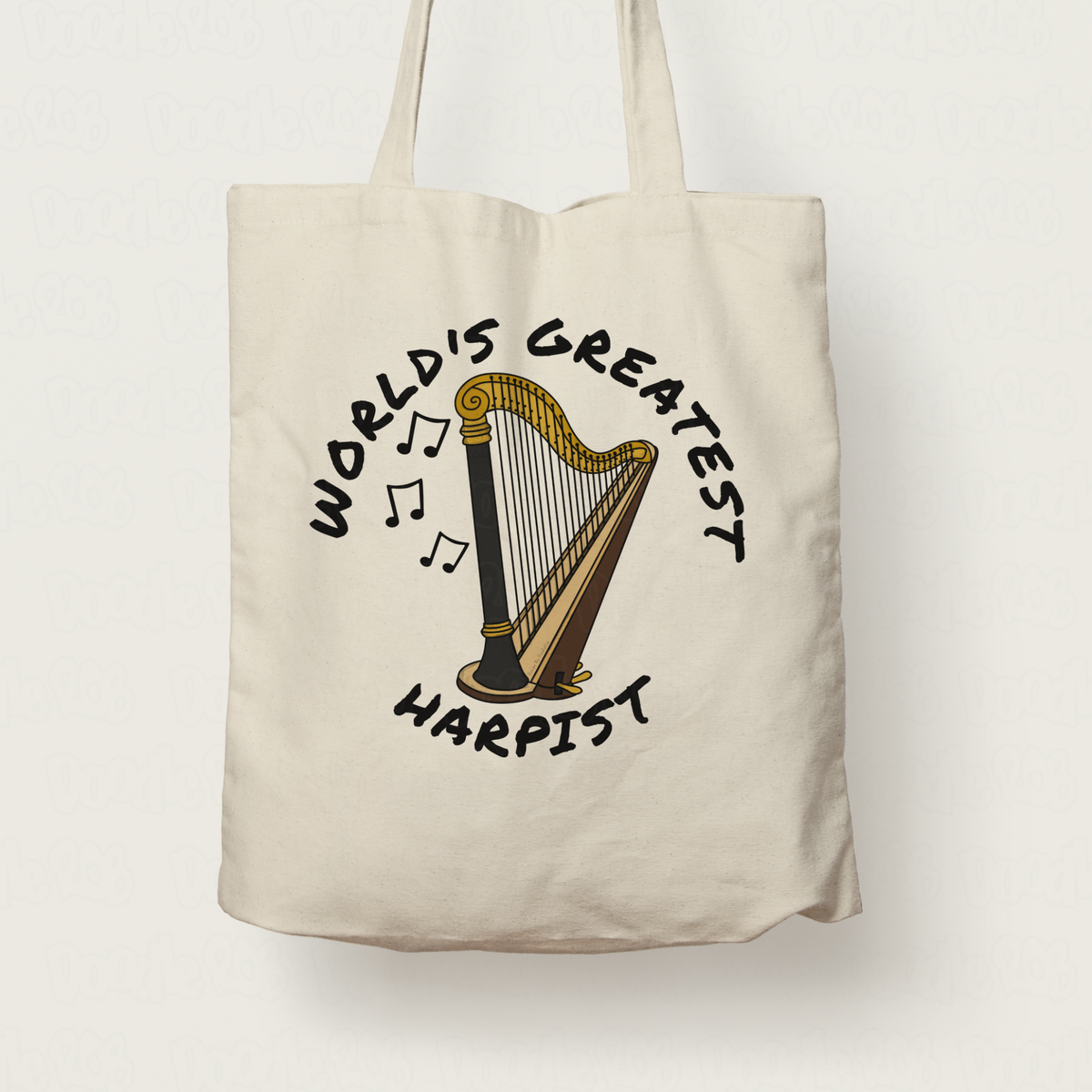 Harp Tote Bag - World's Greatest Harpist - Harp Teacher Gift - String Musician Gift