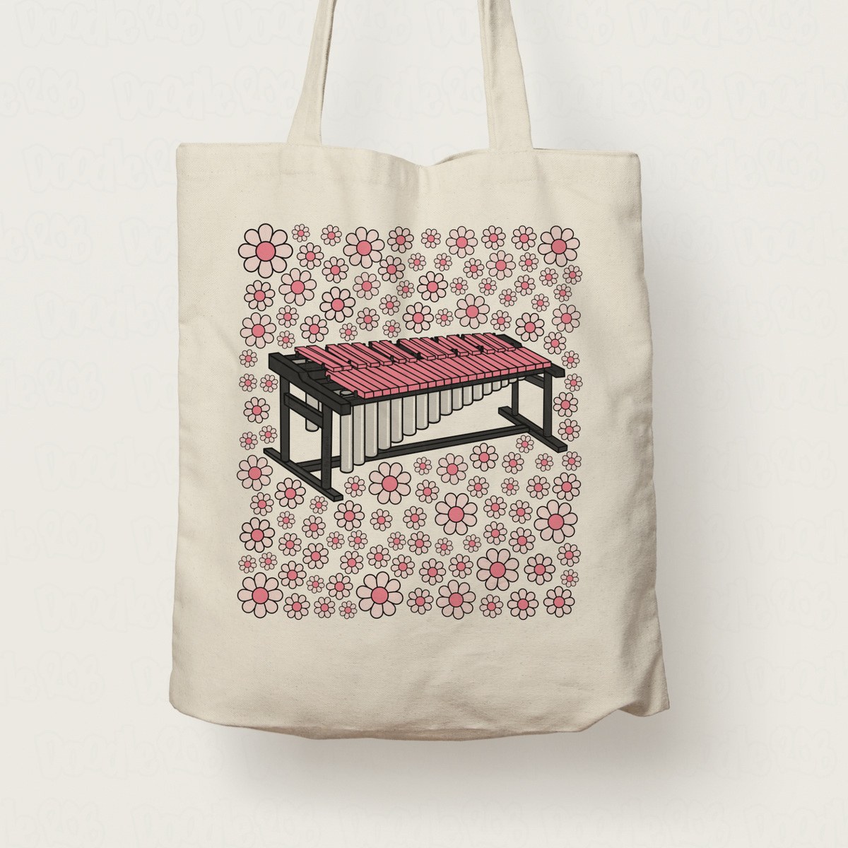 Marimba Floral Tote Bag (Pink Flowers) - Female Percussionist - Musician Gift For Girl