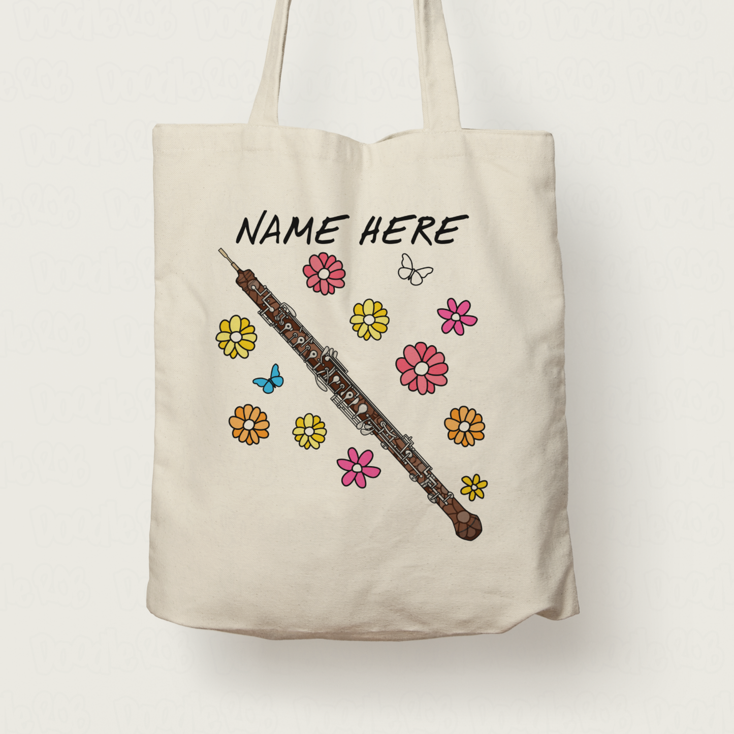 Floral Oboe Tote Bag - Custom Gift For Oboist - Personalised Oboe Gift For Her