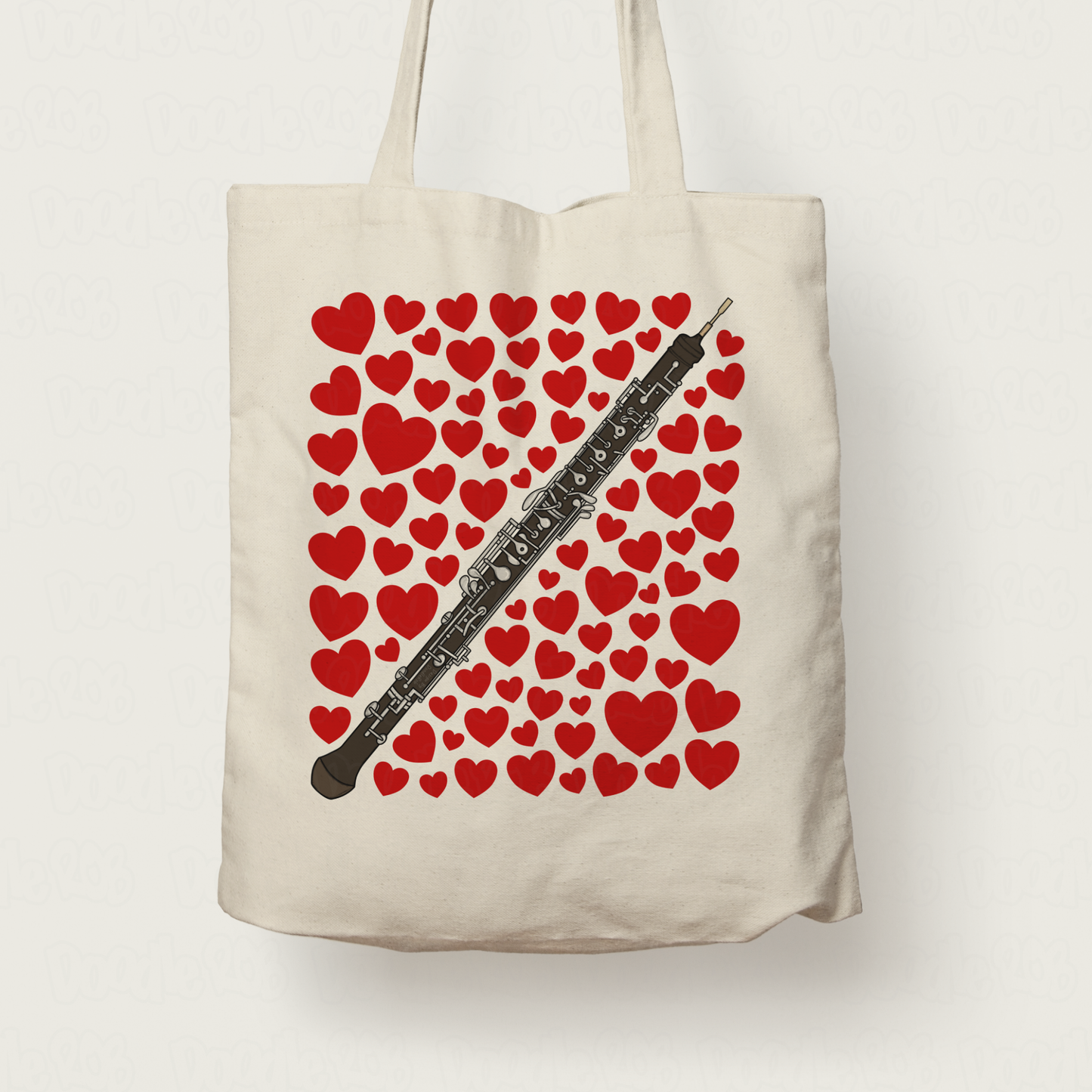 Oboe With Hearts Tote Bag - Gift For Oboist - Woodwind Musician Valentines Anniversary Gift
