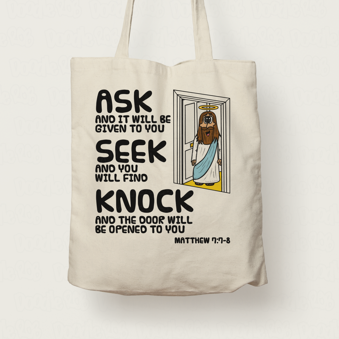Jesus At The Door Christian Tote Bag - Ask, Seek, Knock - Matthew 7:7-8 - Funny Church Gift
