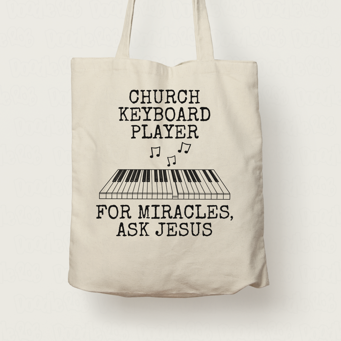 Church Keyboard Player Tote Bag - For Miracles, Ask Jesus - Christian Musician Gift