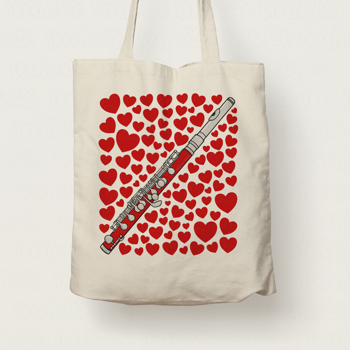 Piccolo With Hearts Tote Bag - Gift For Piccoloist - Woodwind Musician Valentines Anniversary Gift
