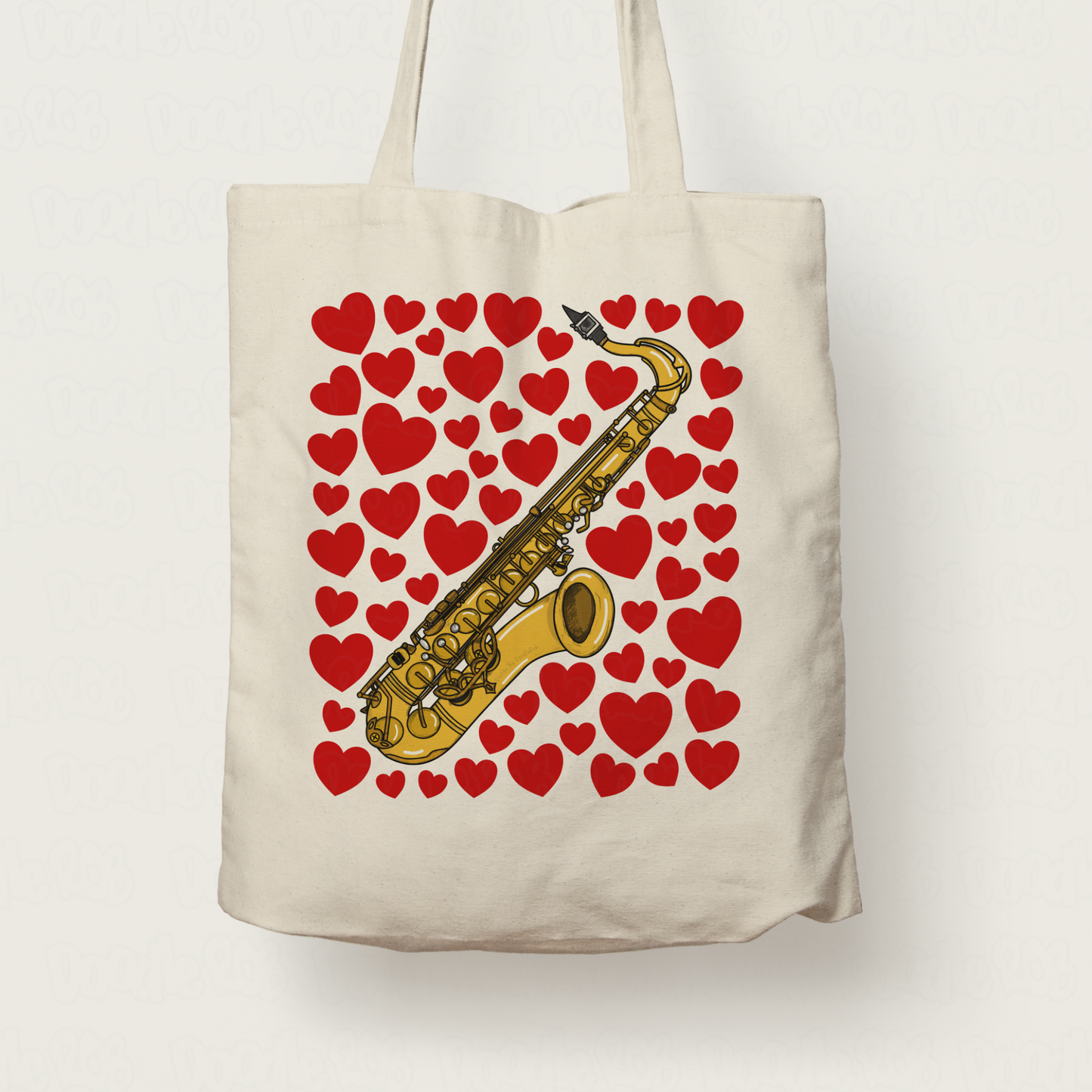 Saxophone With Hearts Tote Bag - Saxophonist Tote Bag - Sax Player - Musician Valentines Anniversary Gift