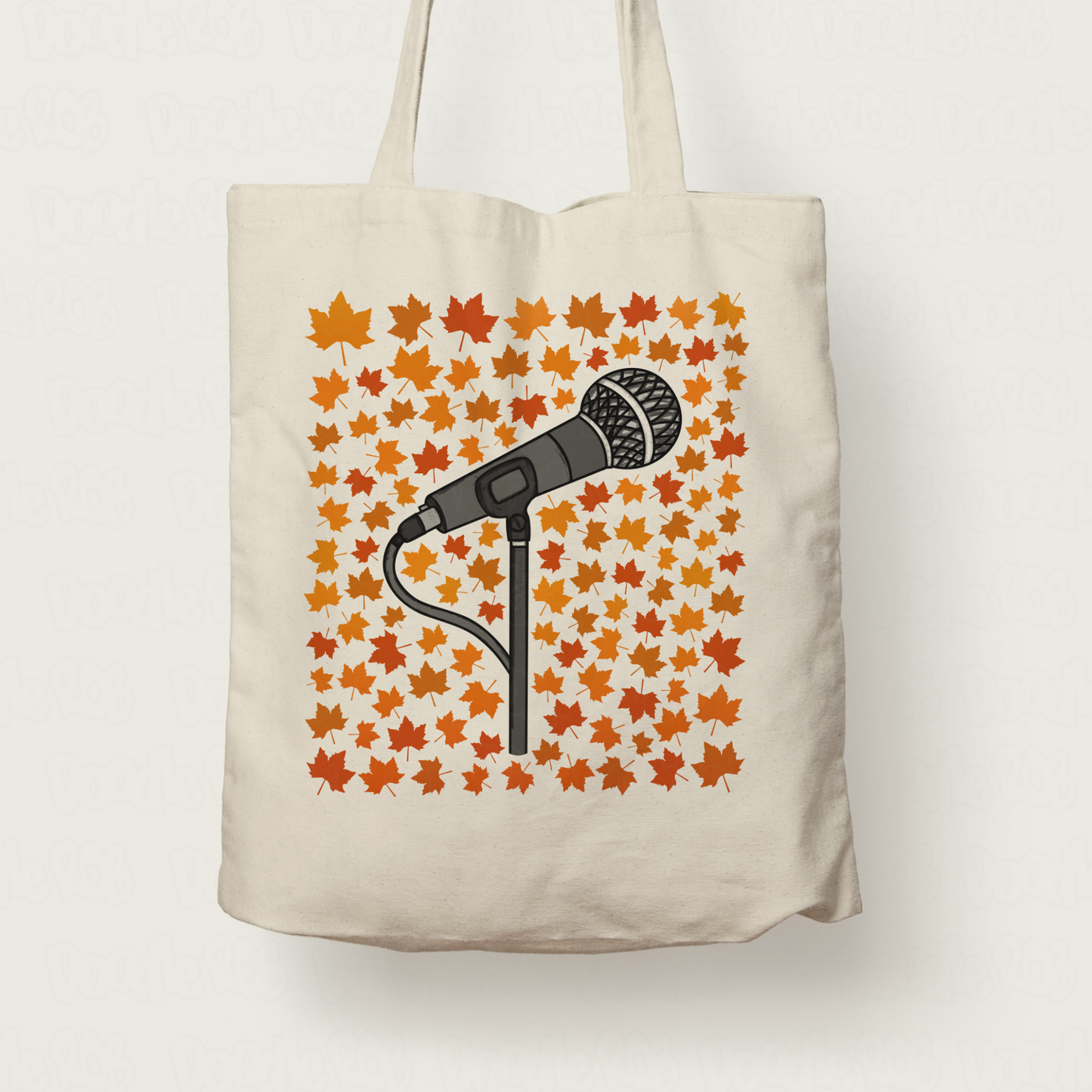 Autumn Singer Microphone Tote Bag (Leaves) - Gift For Vocalist - Singing Teacher Tote Bag - Musician Gift For Fall or Thanksgiving