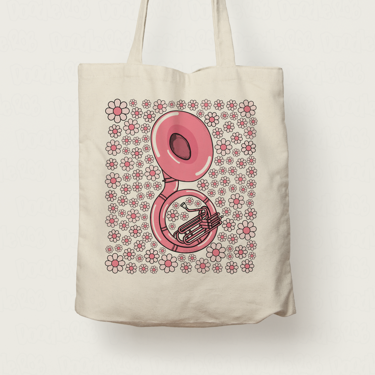 Sousaphone Floral Tote Bag (Pink Flowers) - Female Sousaphonist - Brass Musician Gift For Girl