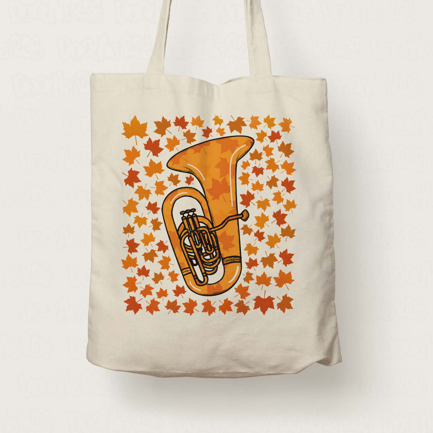 Autumn Tuba Tote Bag (Leaves) - Gift For Tubaist - Tuba Teacher Tote Bag - Brass Musician Gift For Fall or Thanksgiving