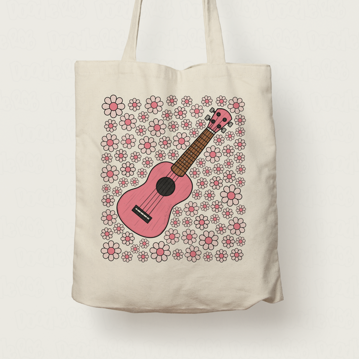 Ukulele Floral Tote Bag (Pink Flowers) - Female Uke Player - Musician Gift For Girl